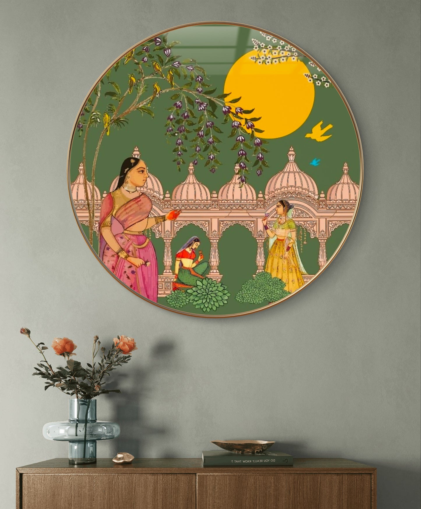 Round resin crystal Ragini traditional pichwai painting
