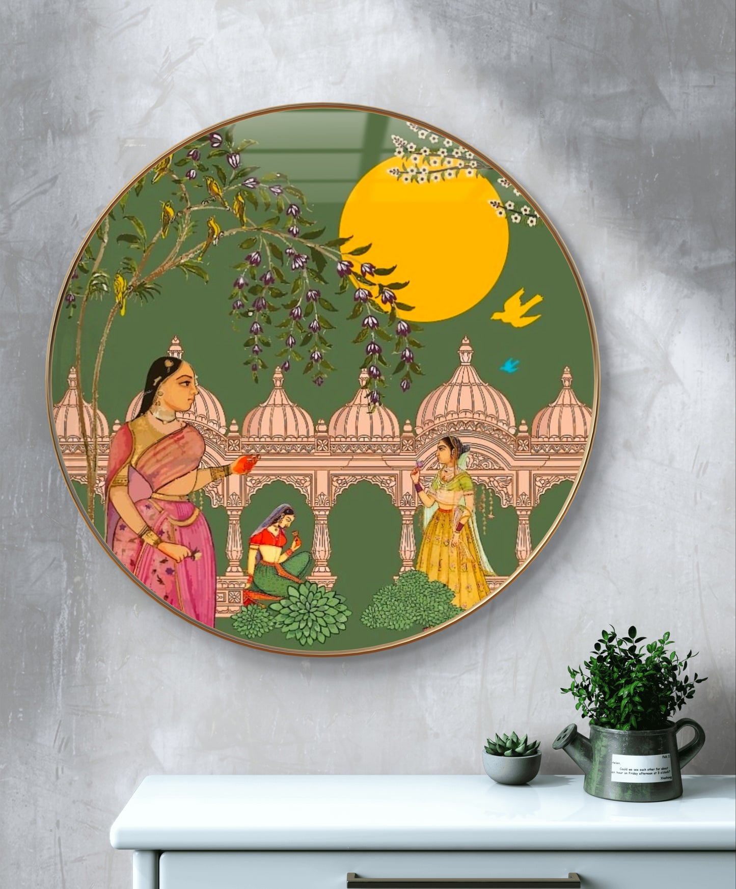 Round resin crystal Ragini traditional pichwai painting