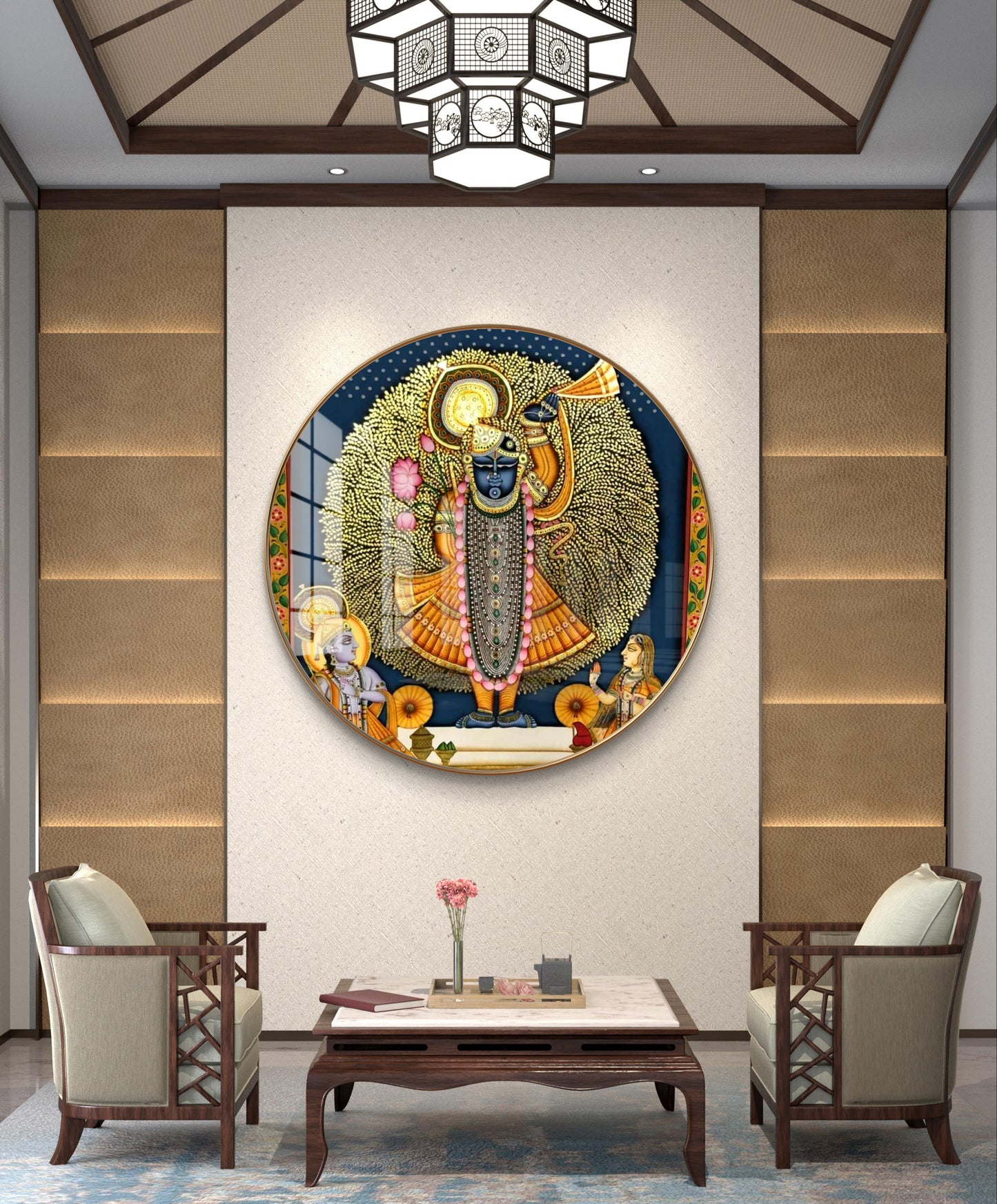 Round resin crystal sreenathji pichwai painting