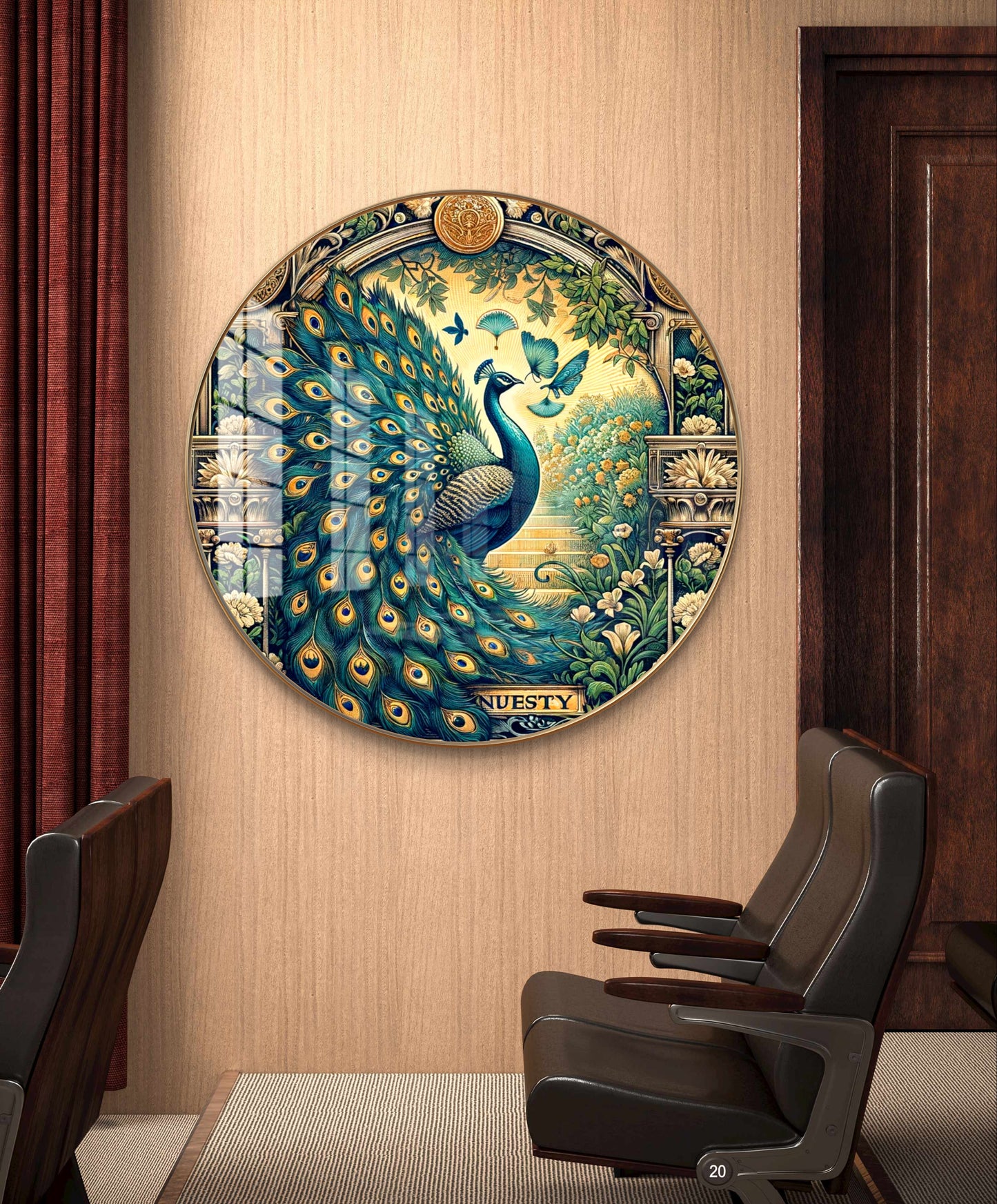 Round resin crystal peacock pichwai painting