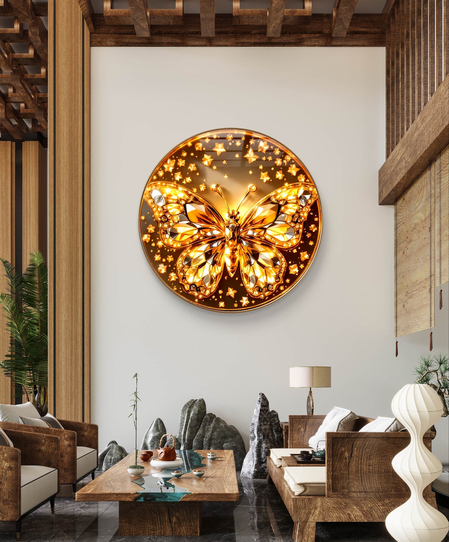 Round golden butterfly 3D embossed