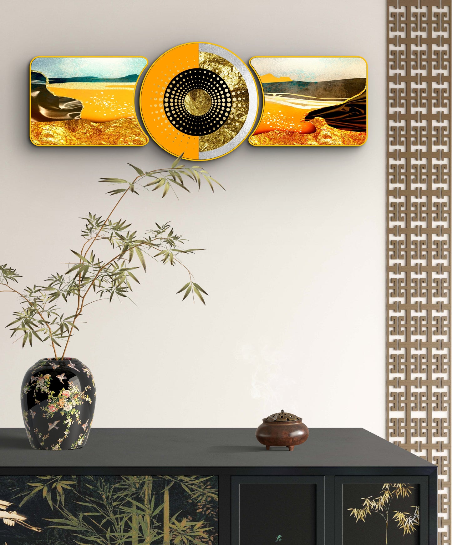 Framed Crystal Glass Framed Wall Paintings For Wall Decoration at Home & Wall Decoration items - set of 3 abstract art