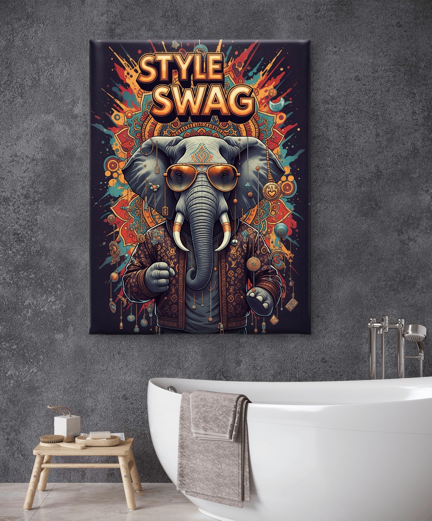elephant wearing sunglasses and a jacket - ELEPHANTCANVAS PAINTING