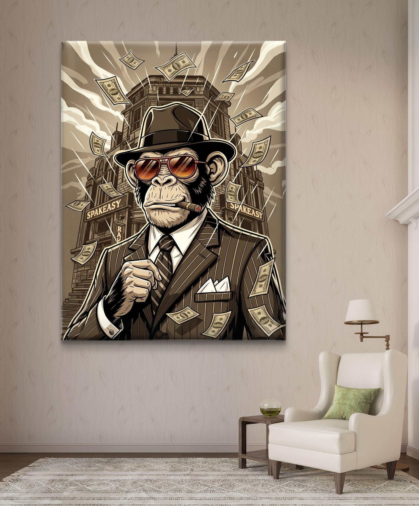 9-5 JOB MONKEY SMOKING CIGAR CANVAS PAINTING