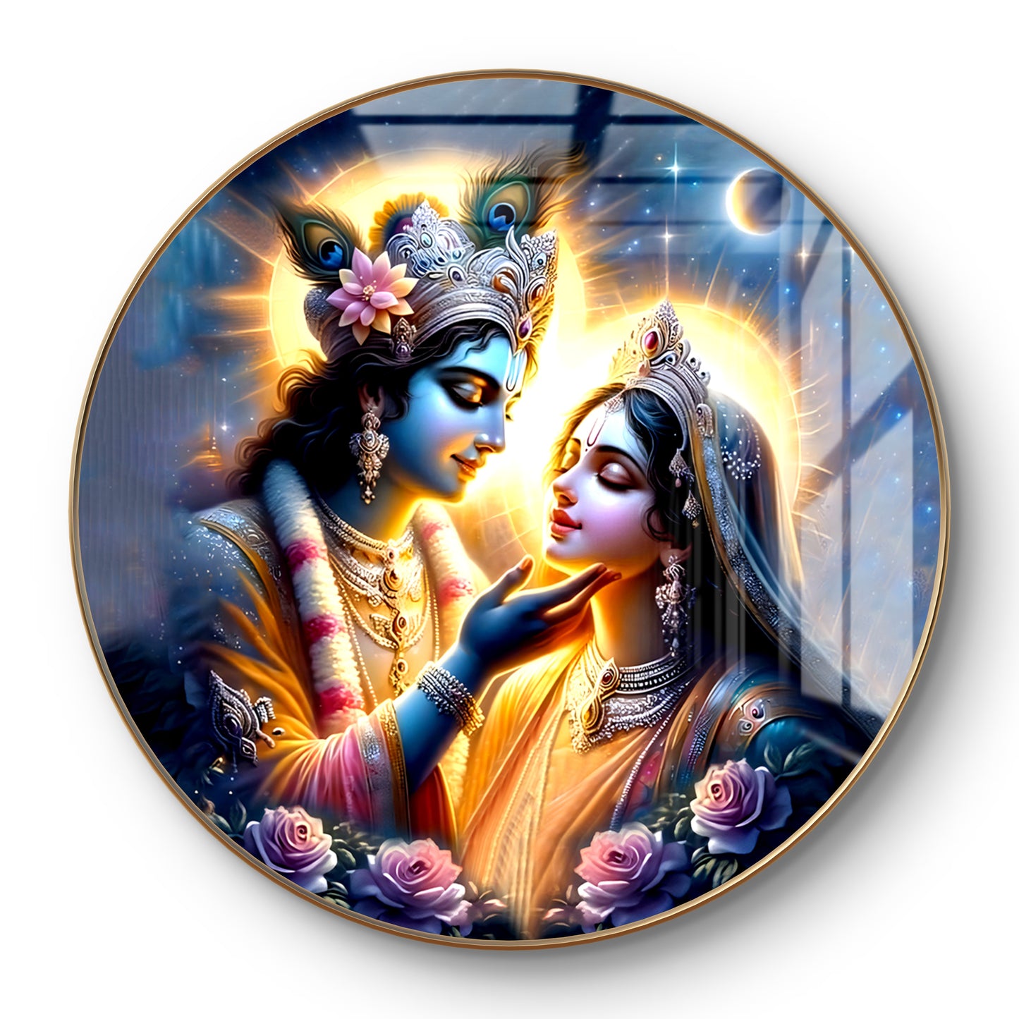Round radha krishna crystal resin art work