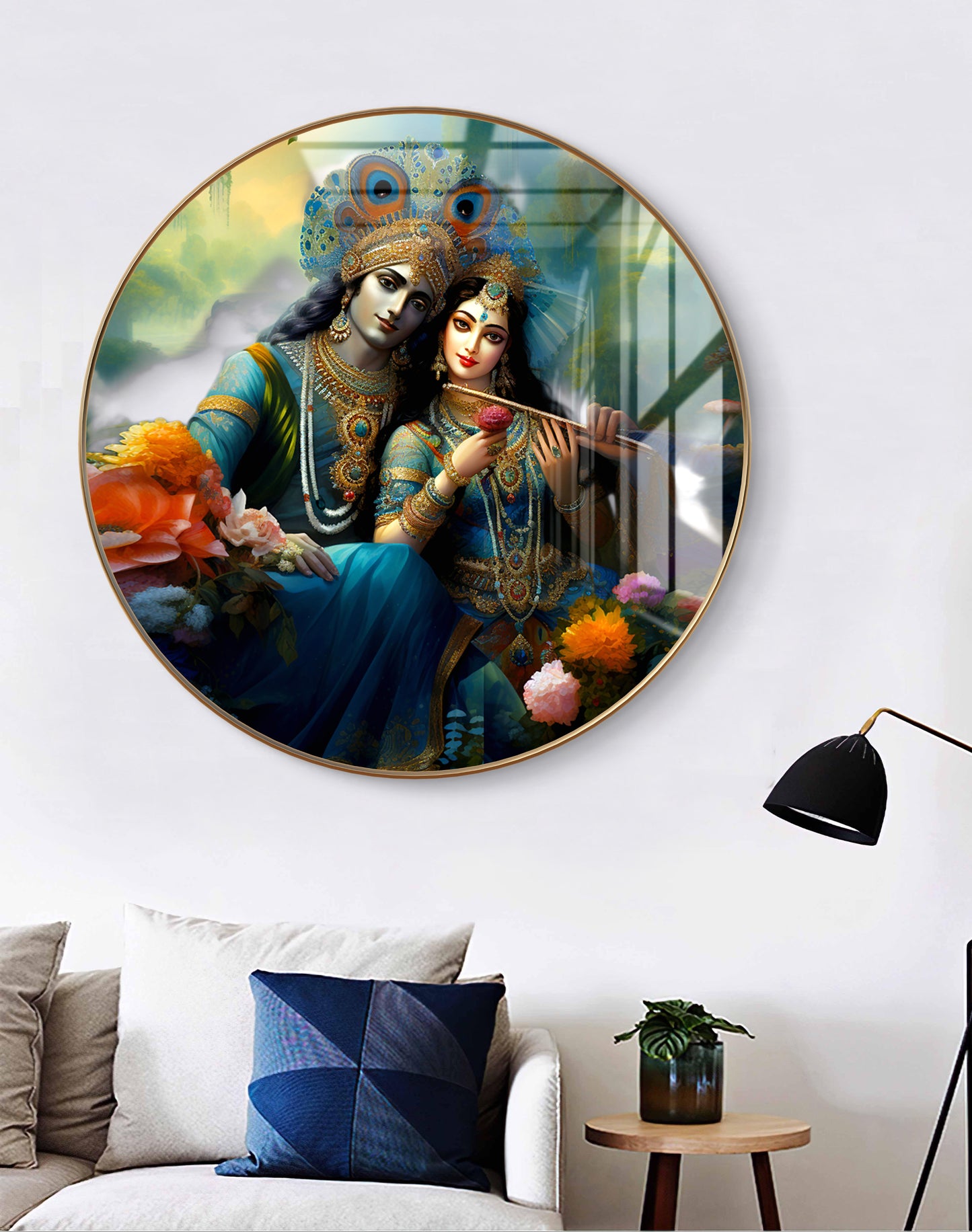 Round radha krishna crystal resin art work