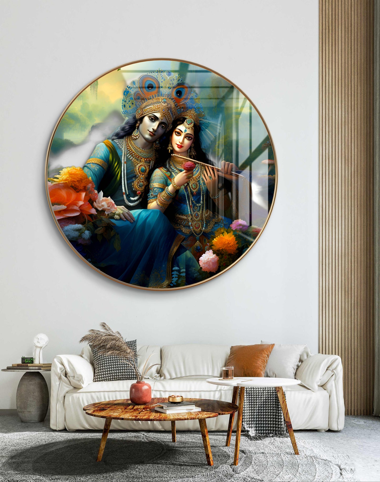 Round radha krishna crystal resin art work