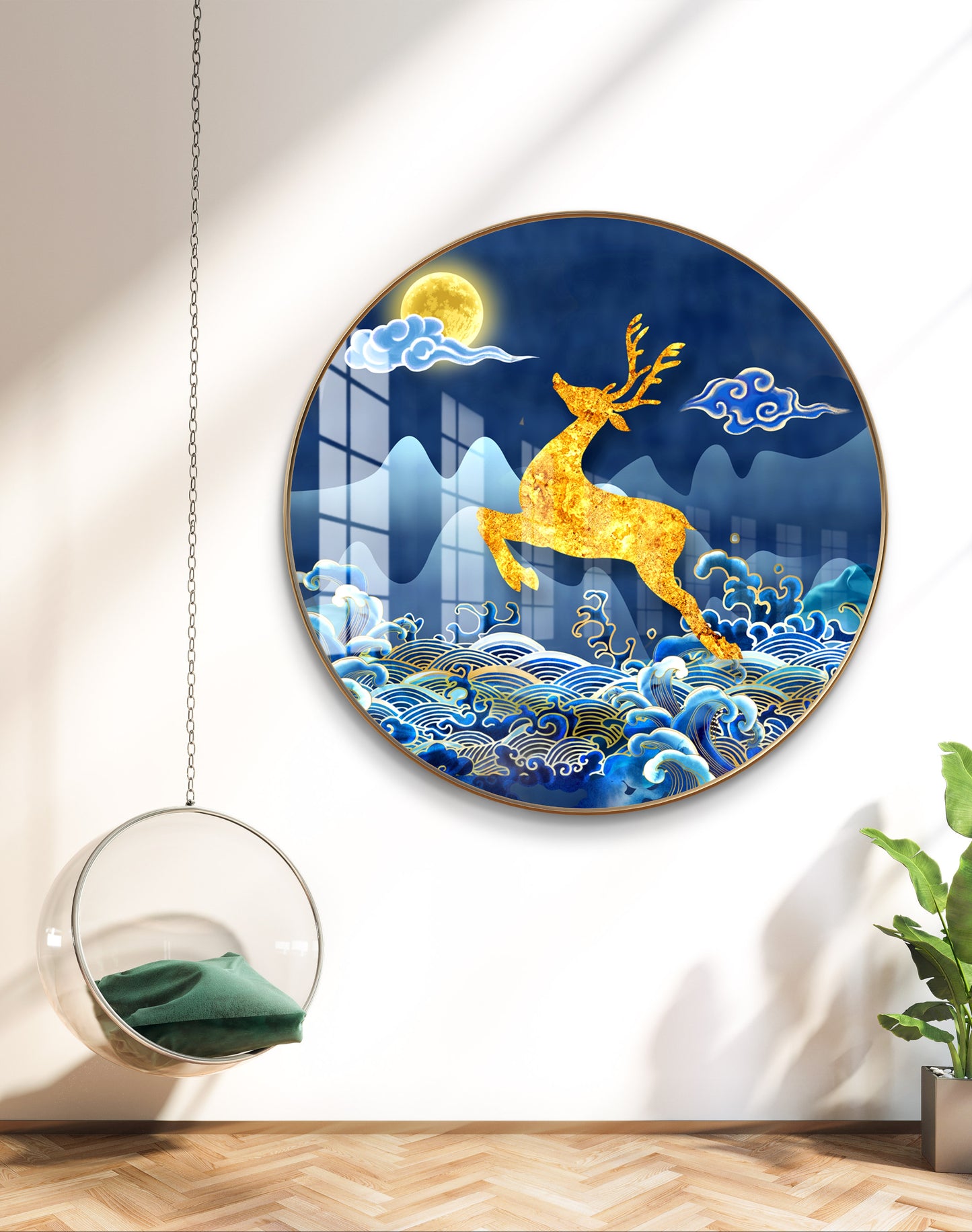 Round golden deer abstract crystal resin art work