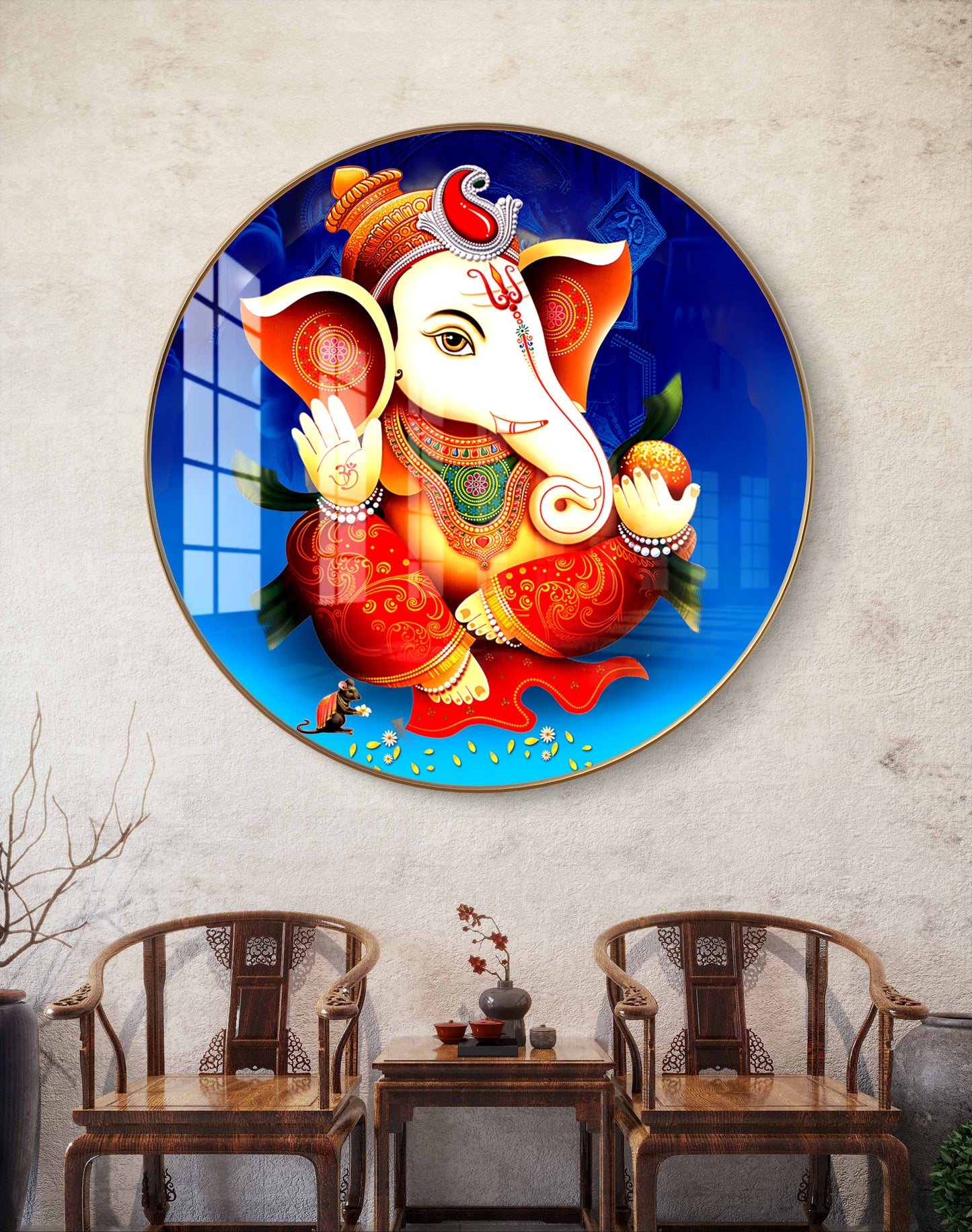 Round colourfull ganesha crystal resin art work