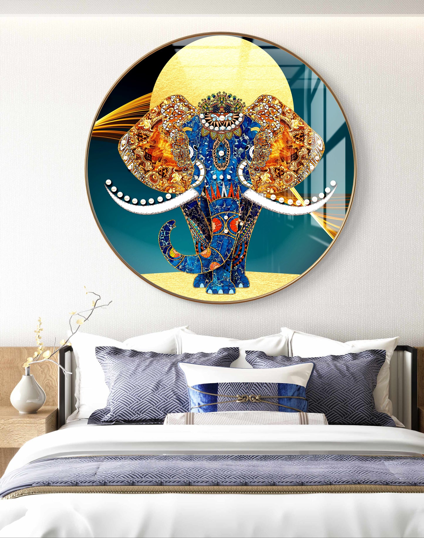 Round 3D elephant crystal resin art work