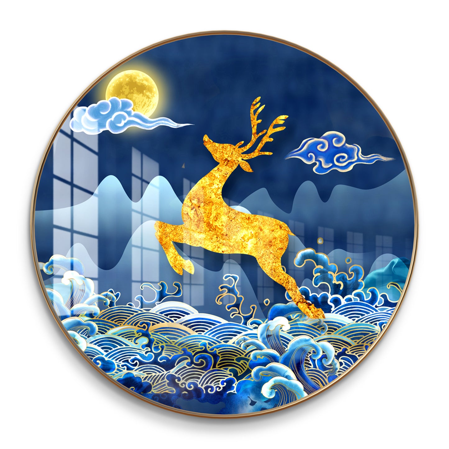 Round golden deer abstract crystal resin art work