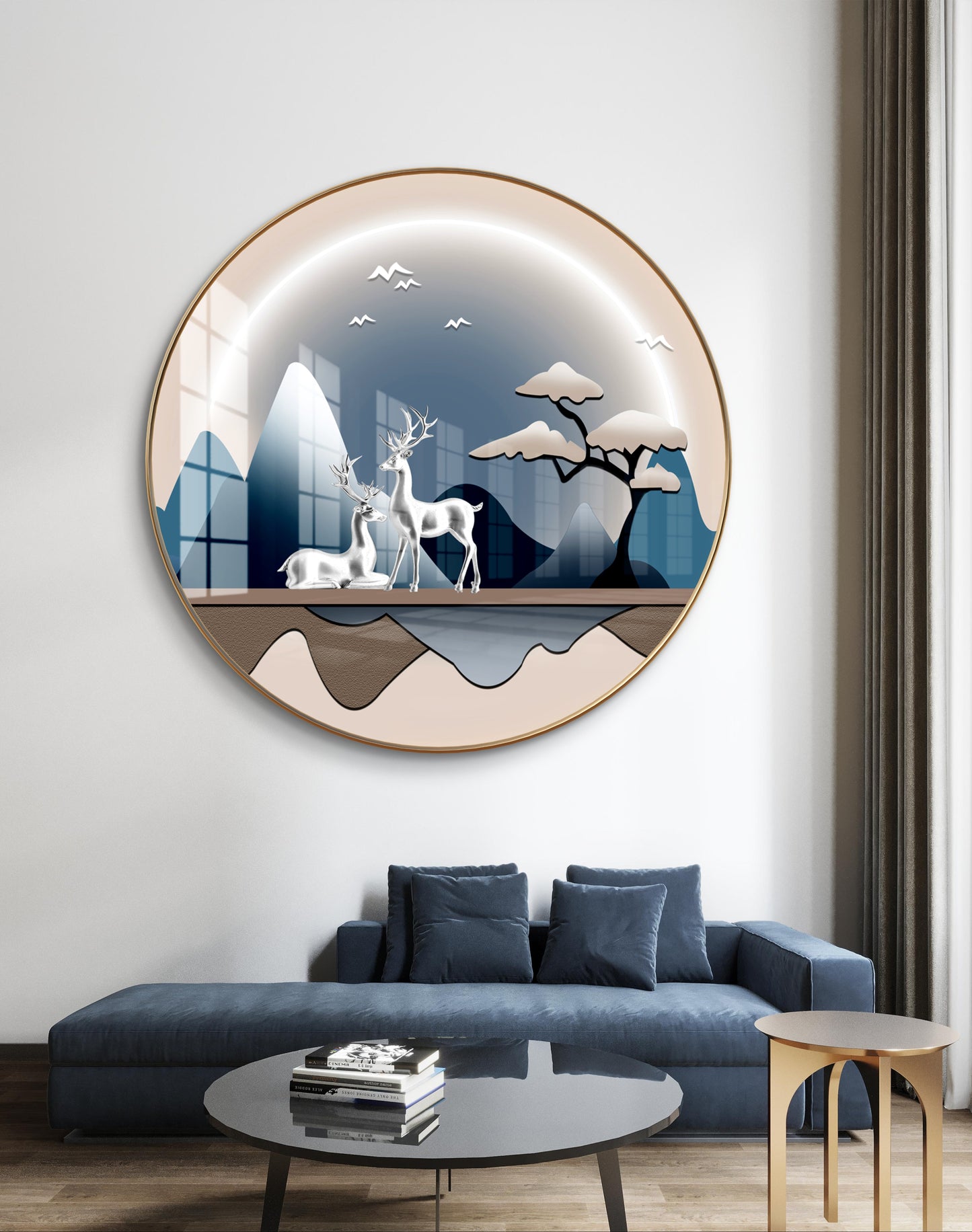Round silver deer crystal resin art work