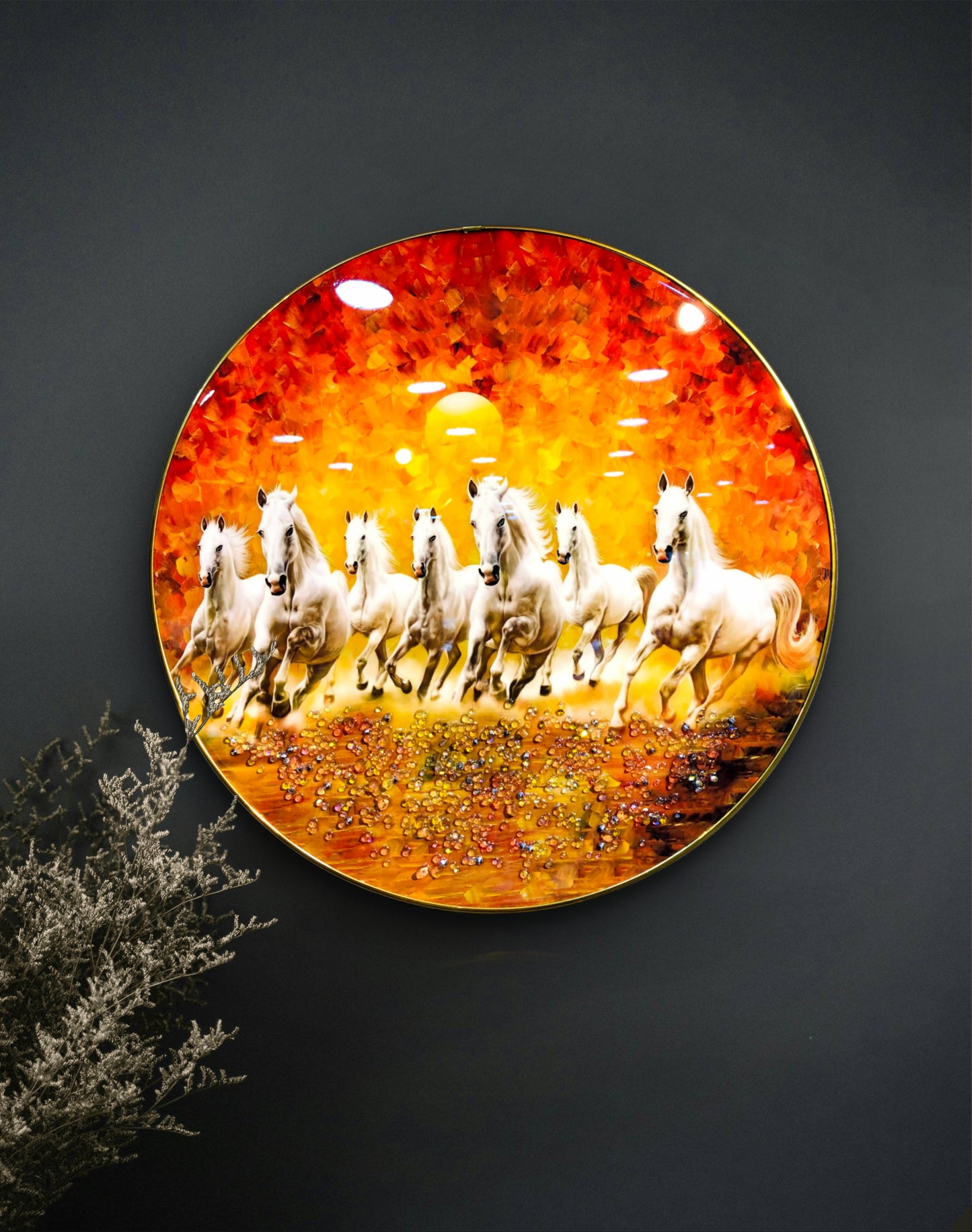 ROUND CRYSTAL RAISIN VIBRANT VASTU 7 WHITE HORSE