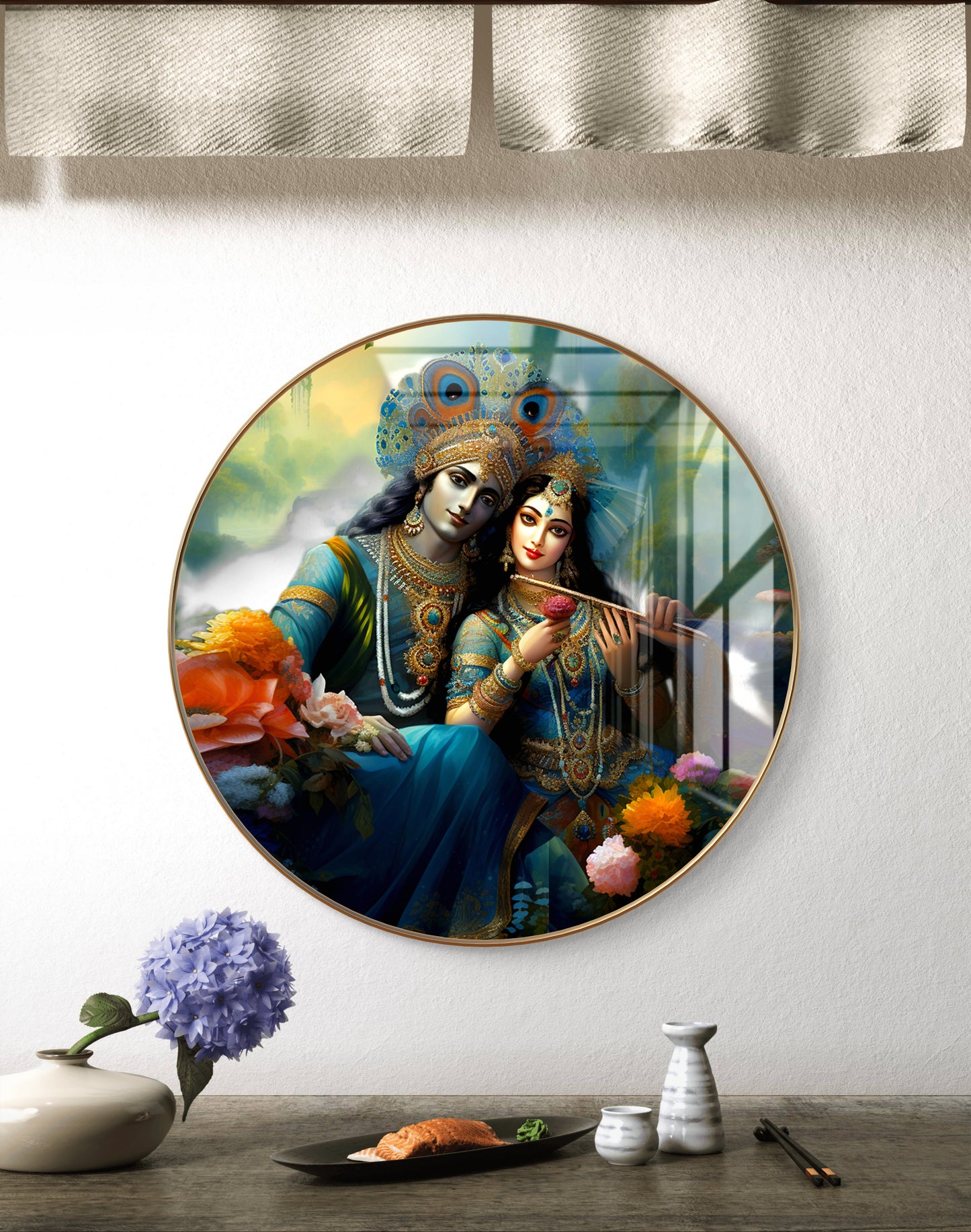 Round radha krishna crystal resin art work