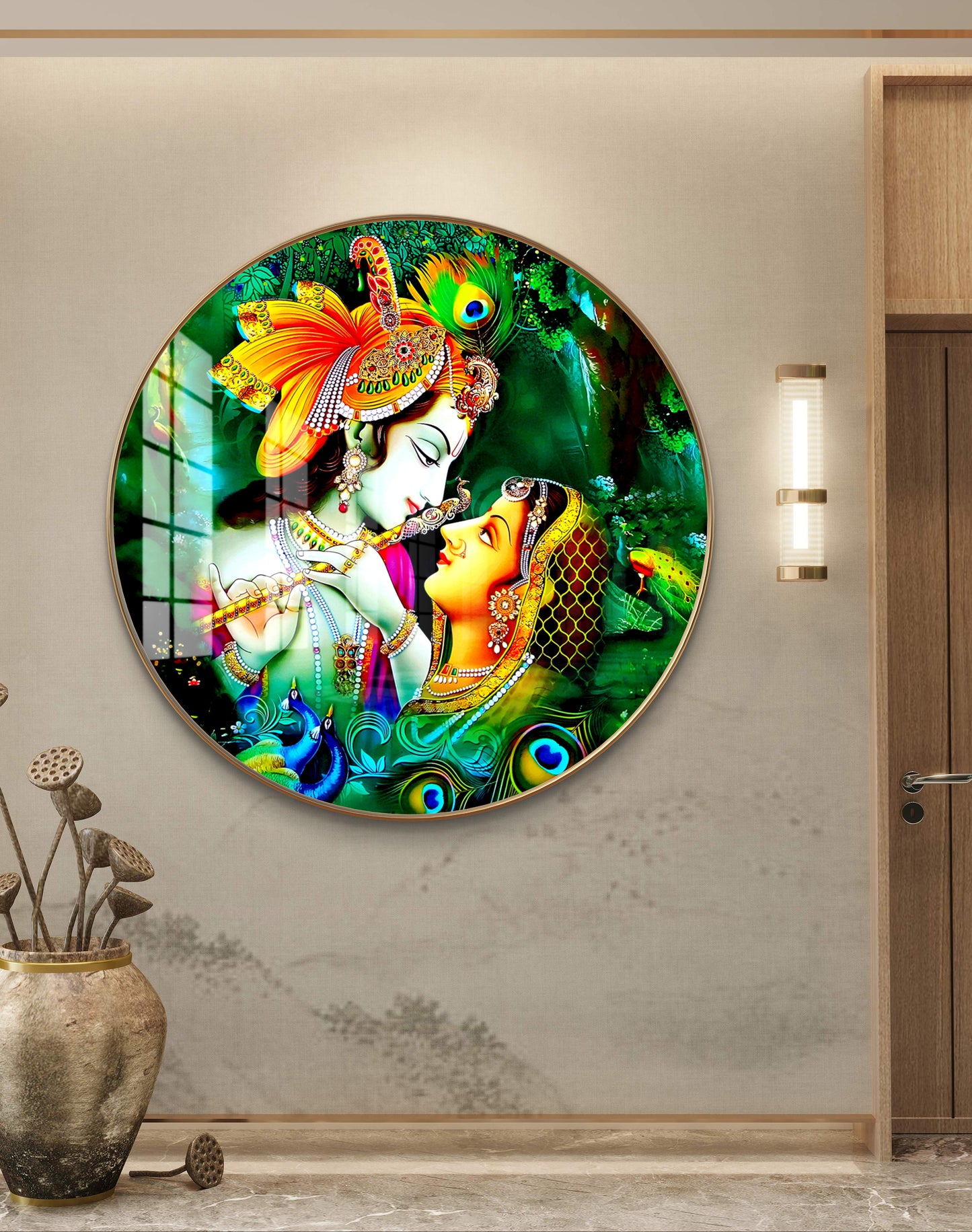Round radha krishna with background crystal resin art work