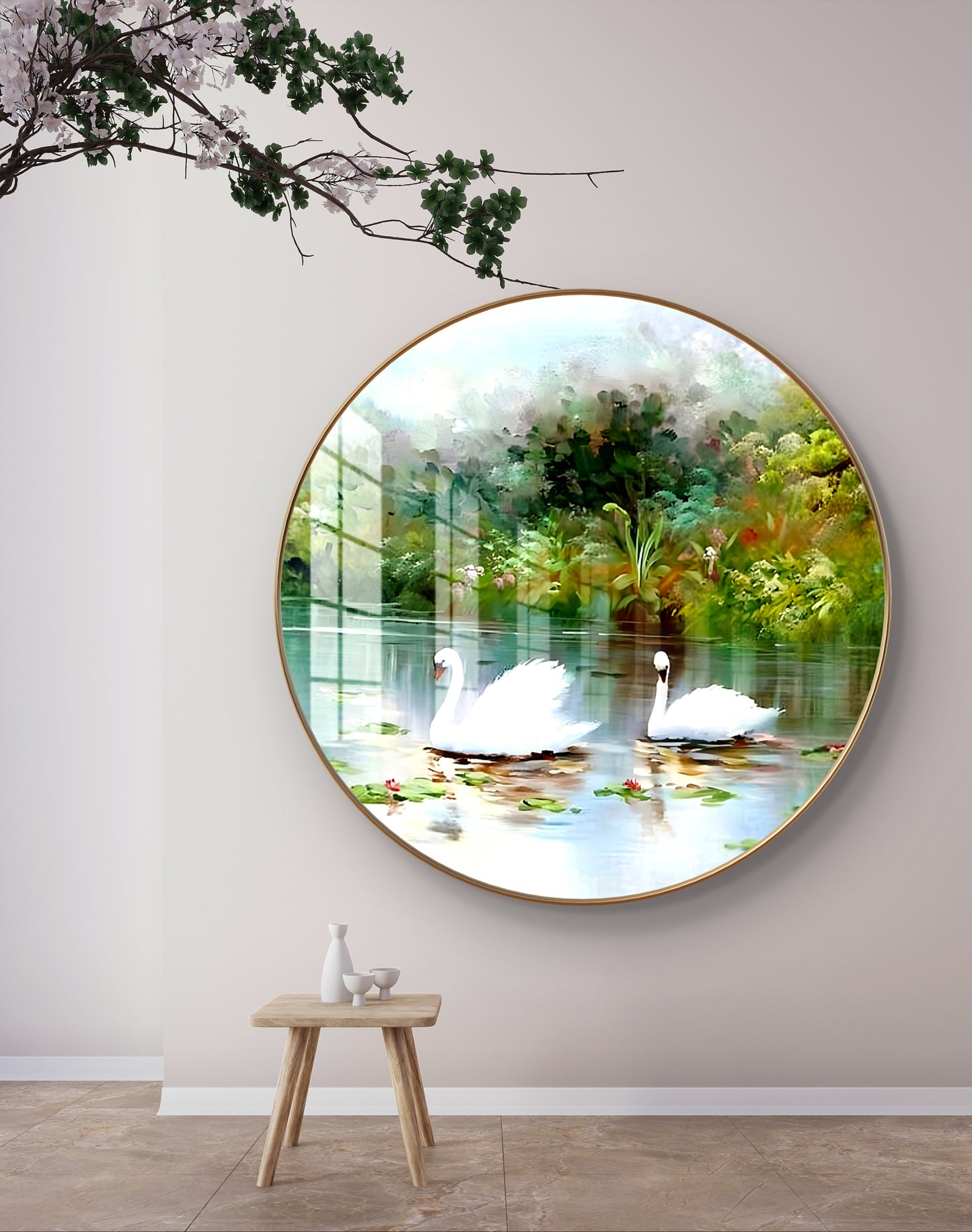 Round swan crystal resin art work