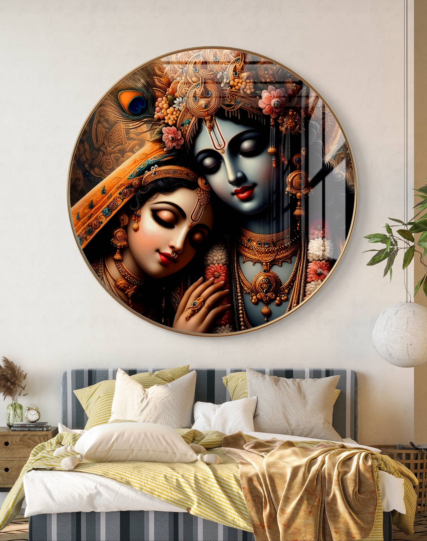 Round radha krishna crystal resin art work