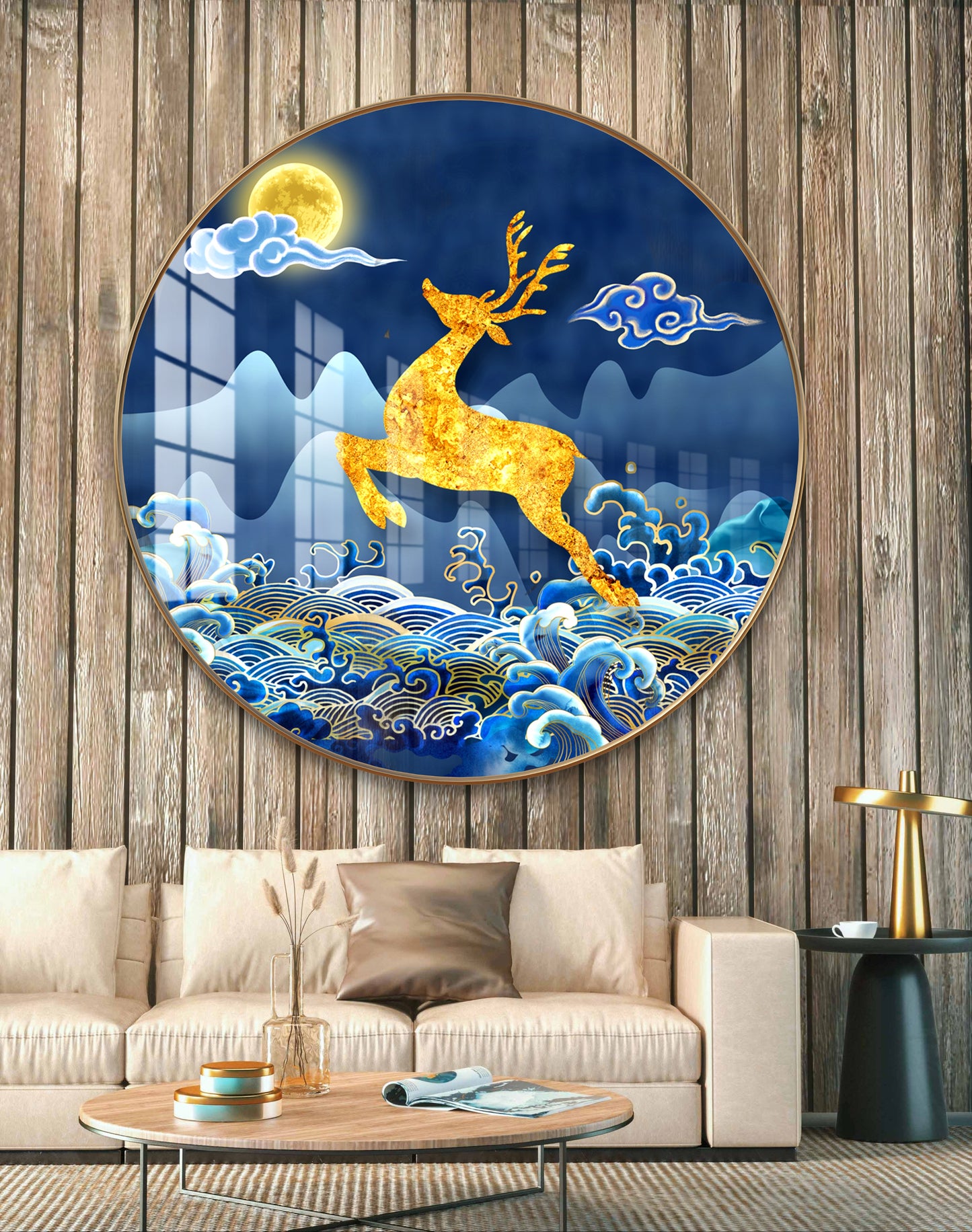 Round golden deer abstract crystal resin art work