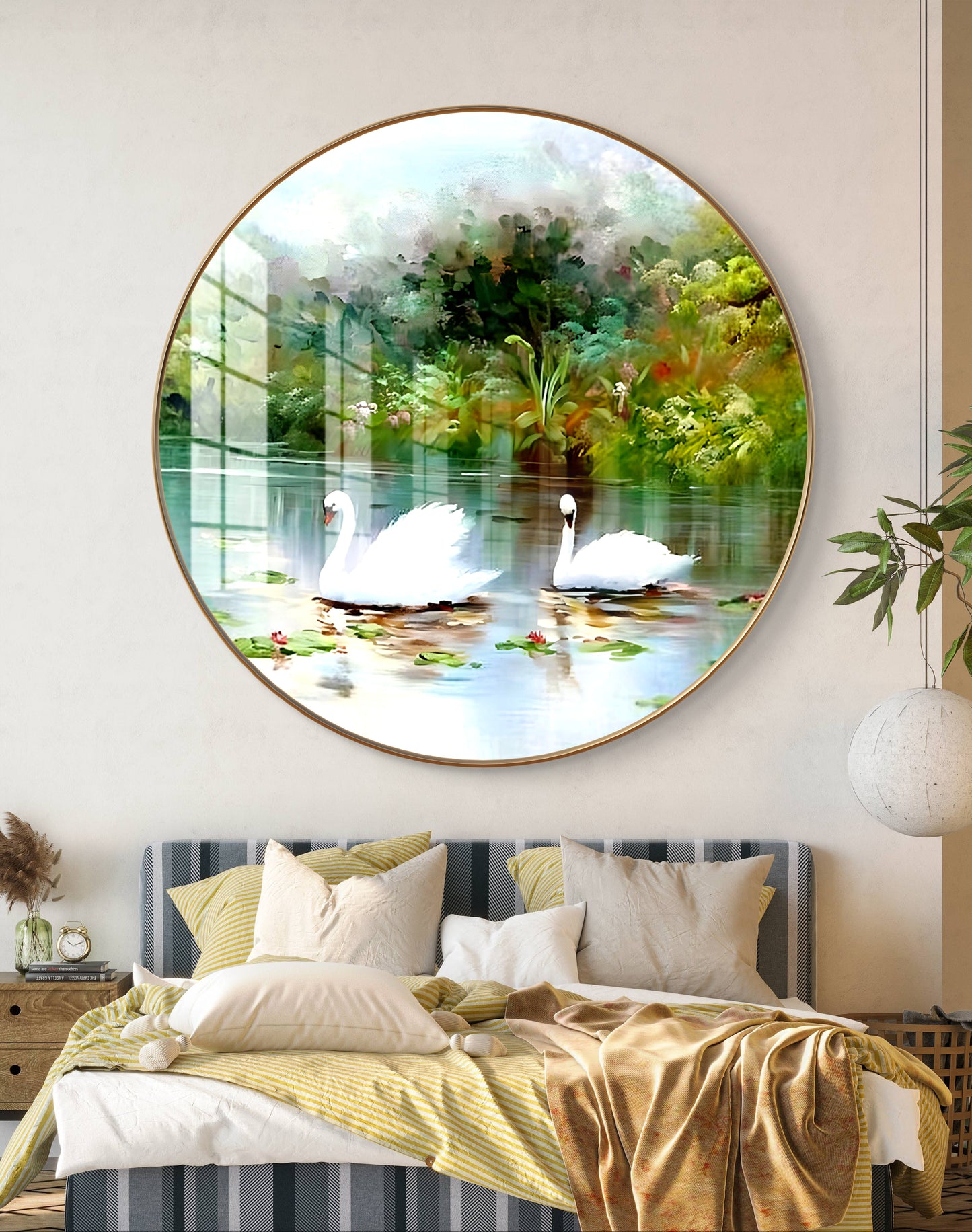 Round swan crystal resin art work
