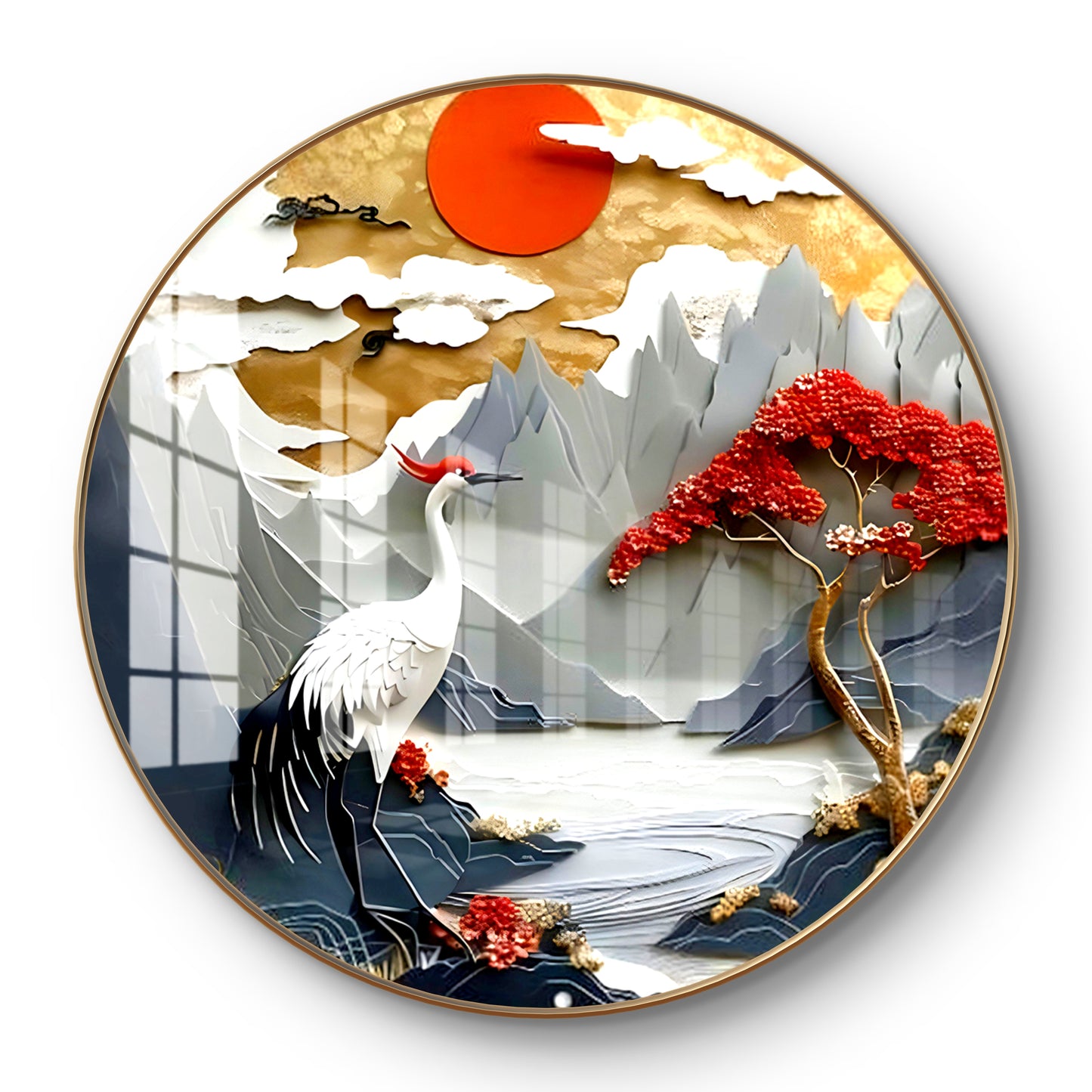 Round crane bird crystal resin art work