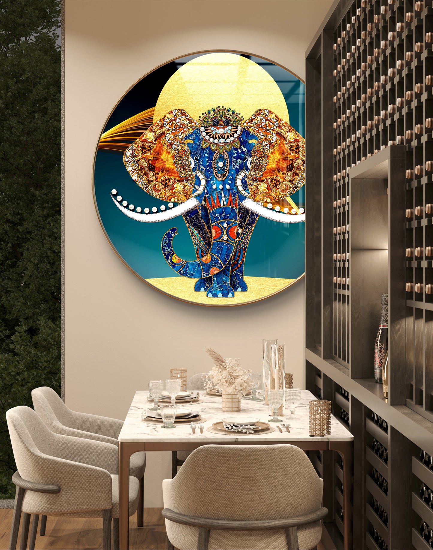 Round 3D elephant crystal resin art work