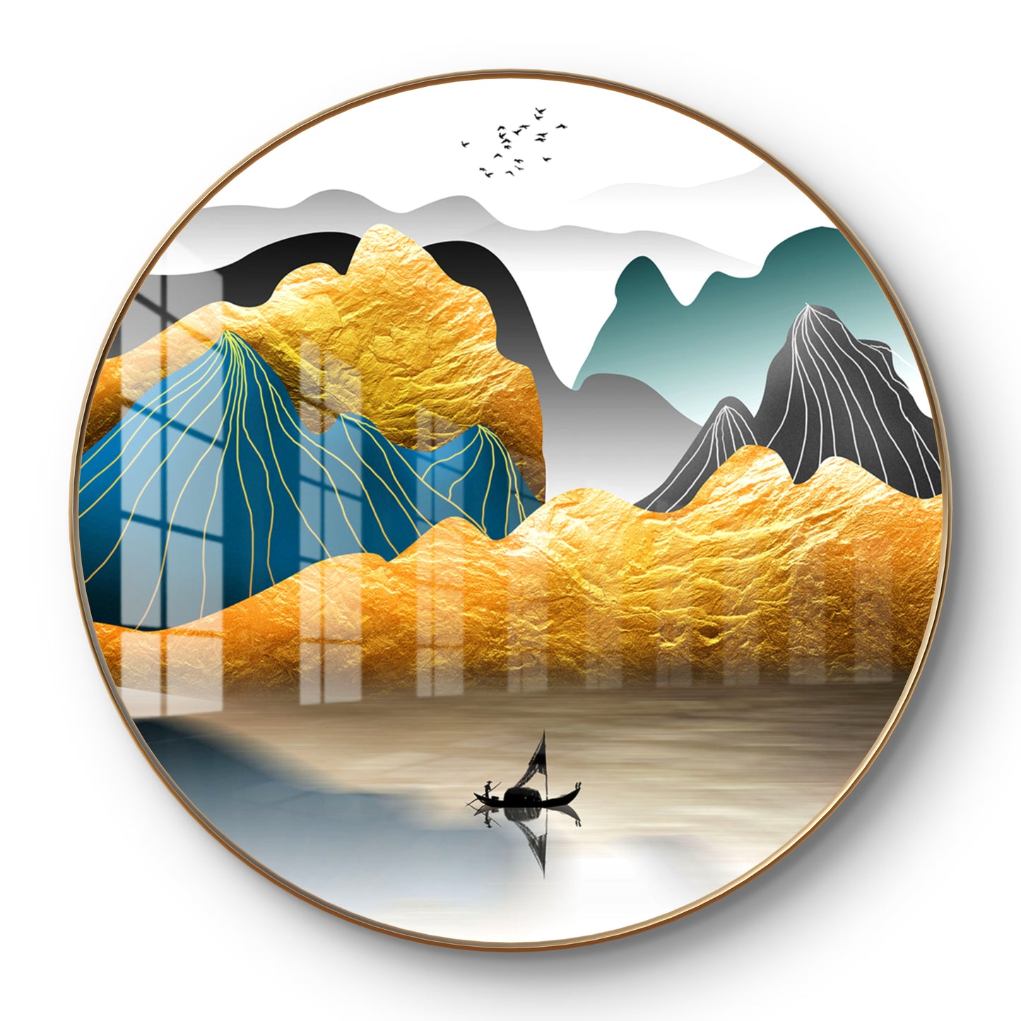 Round golden mountains natural landscape crystal resin art work