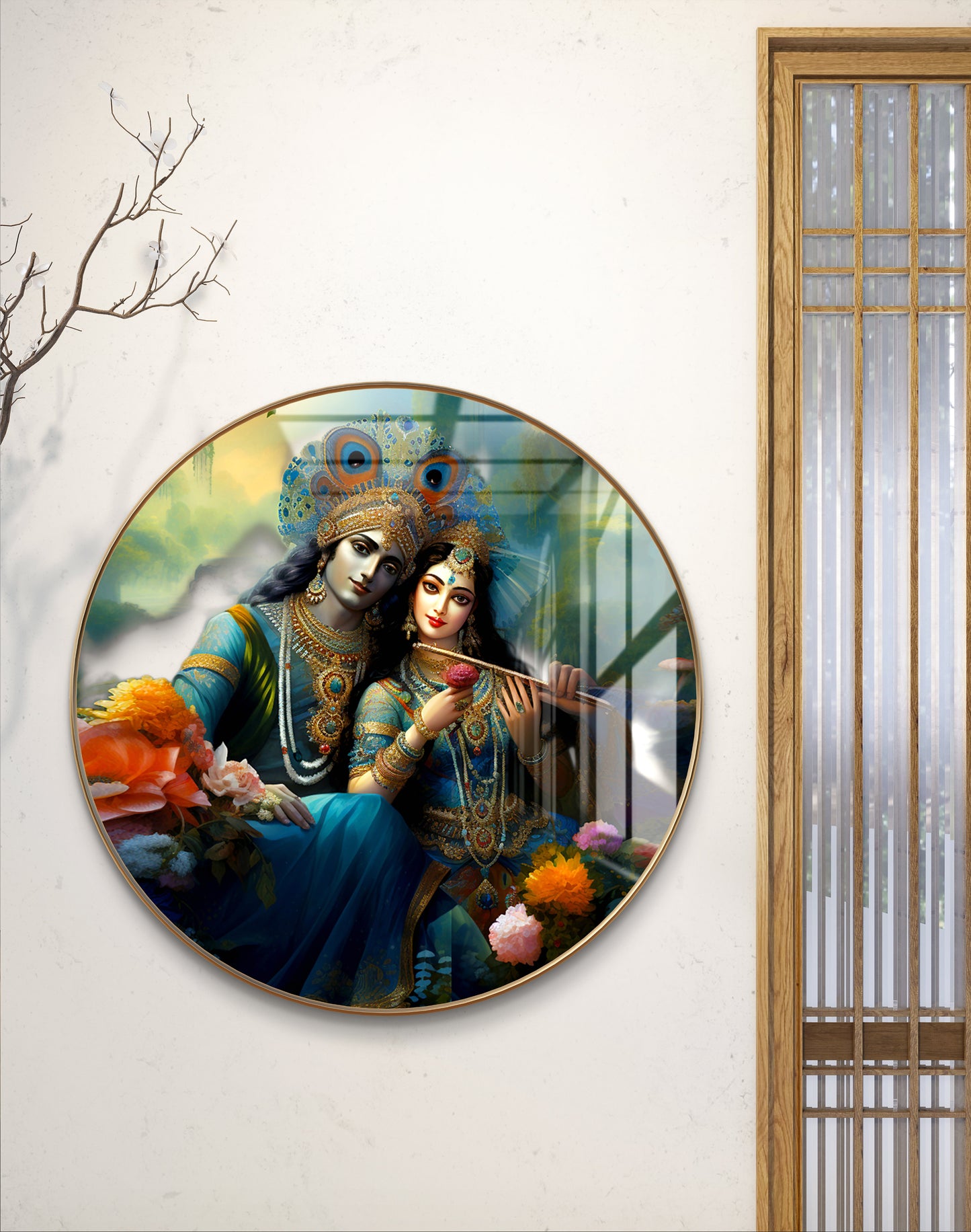 Round radha krishna crystal resin art work