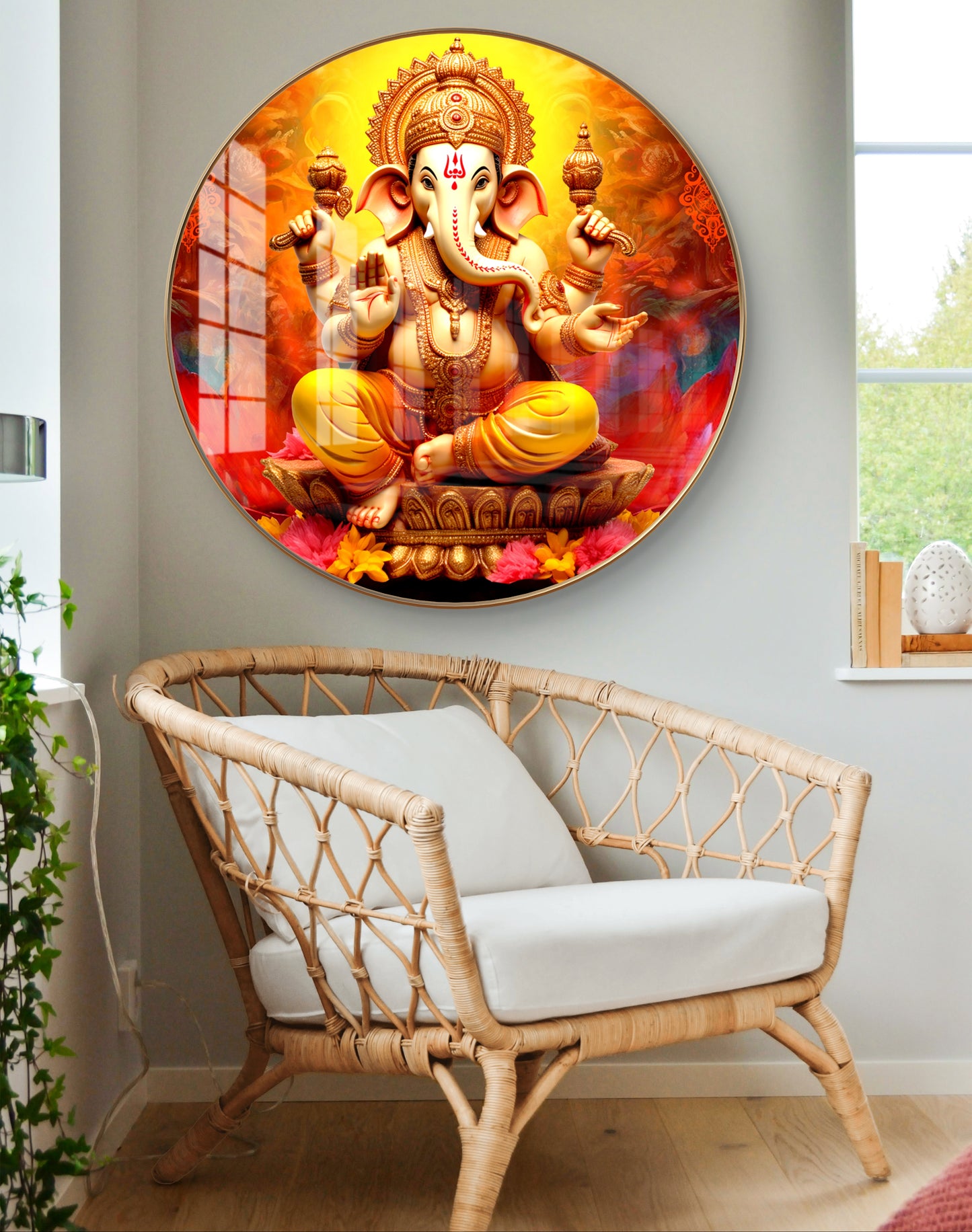 Round ganesha with yellow & red background crystal resin art work