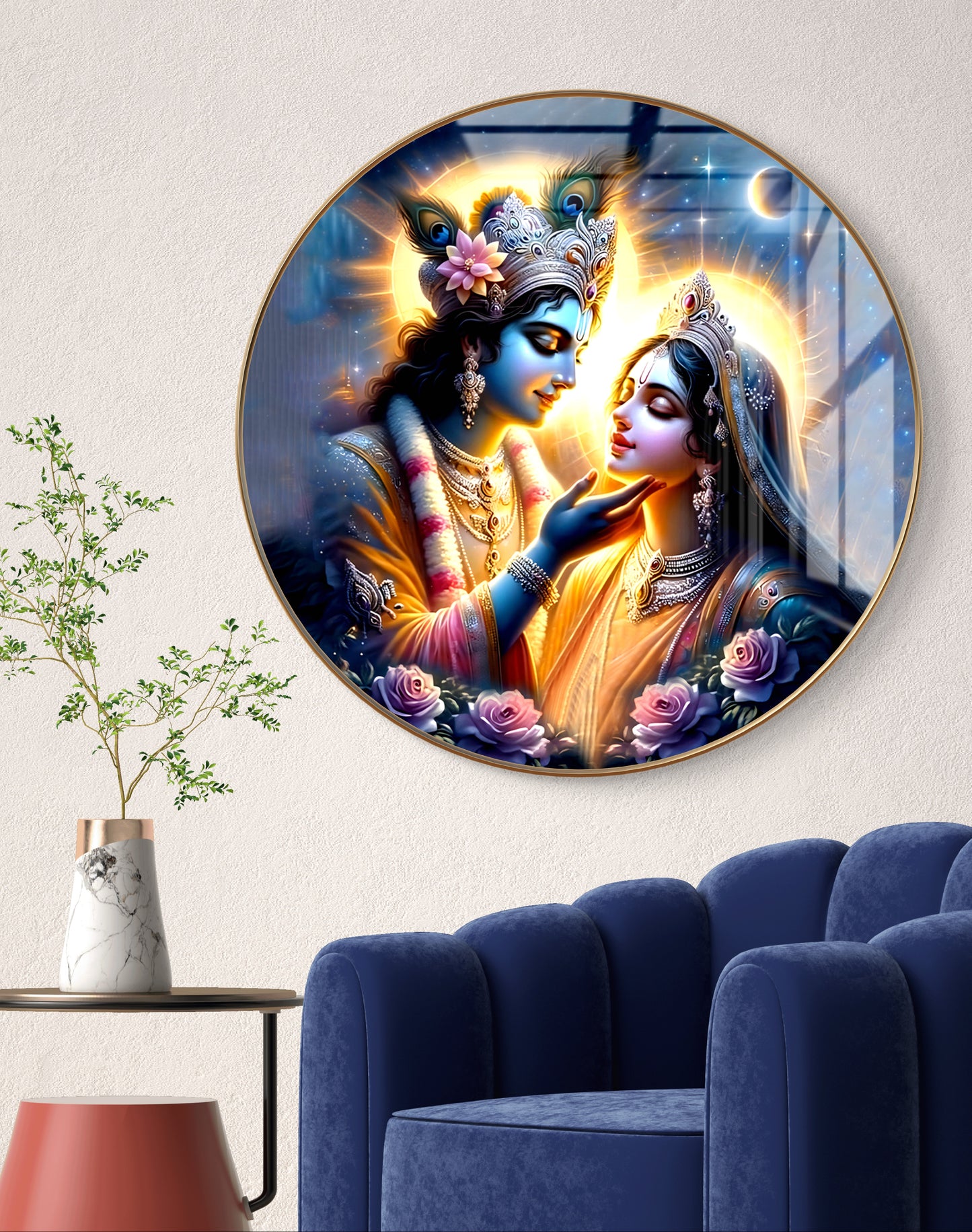 Round radha krishna crystal resin art work