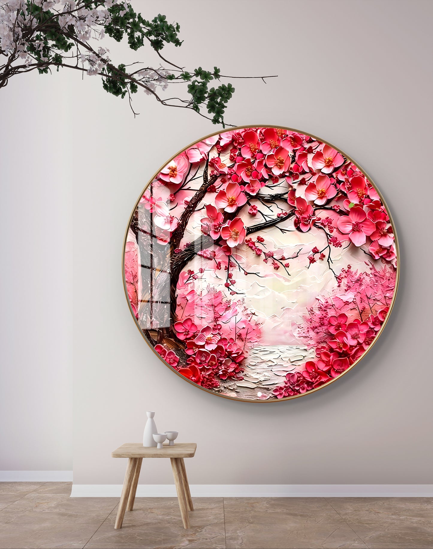Round red shaded abstract tree crystal resin art work