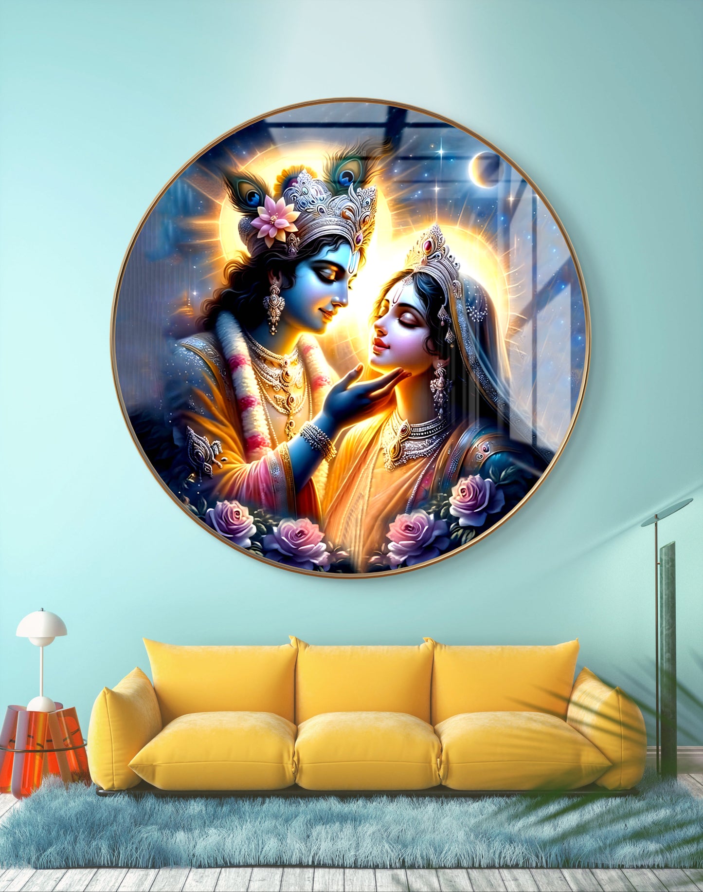 Round radha krishna crystal resin art work