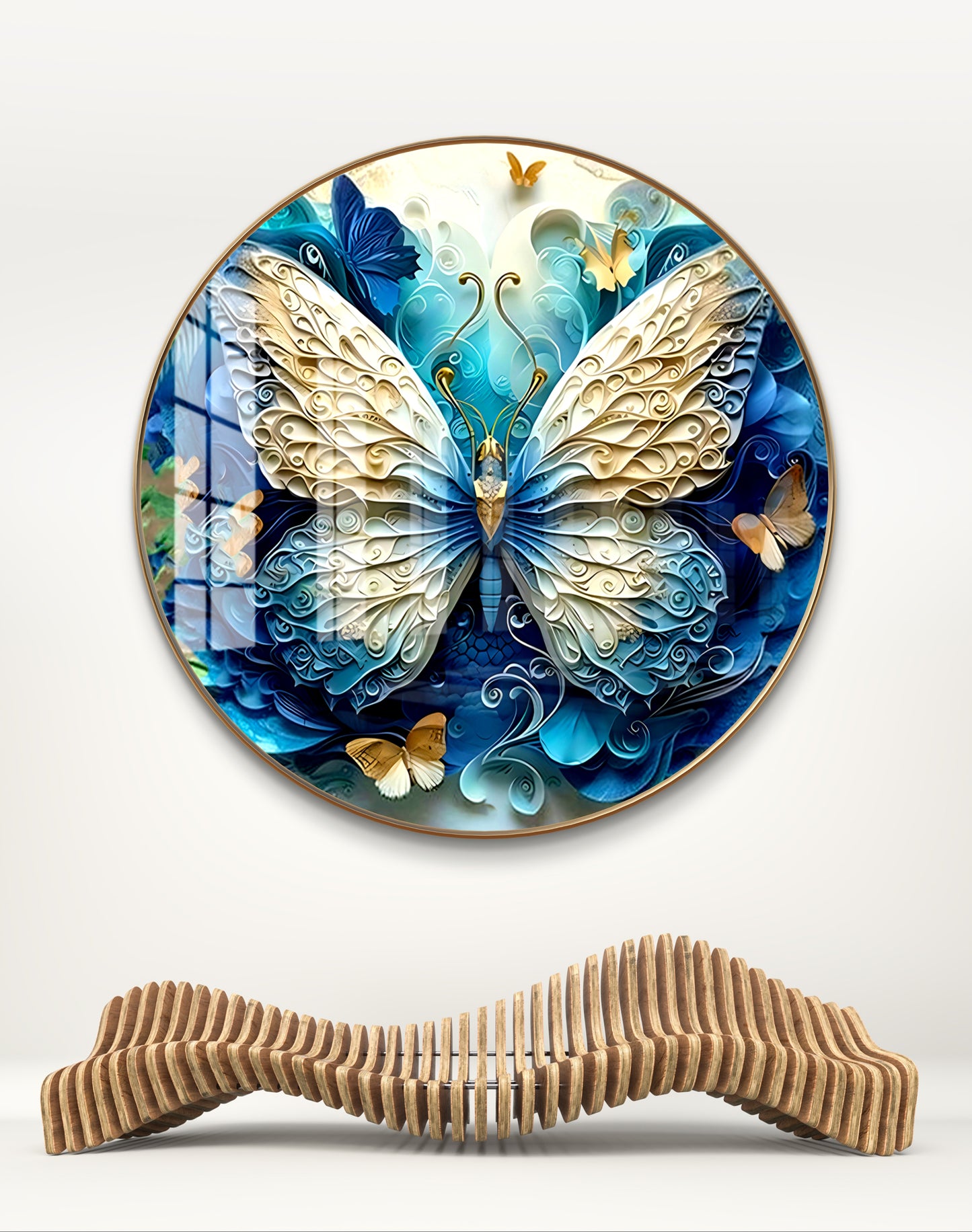 Round 3D butterfly crystal resin art work