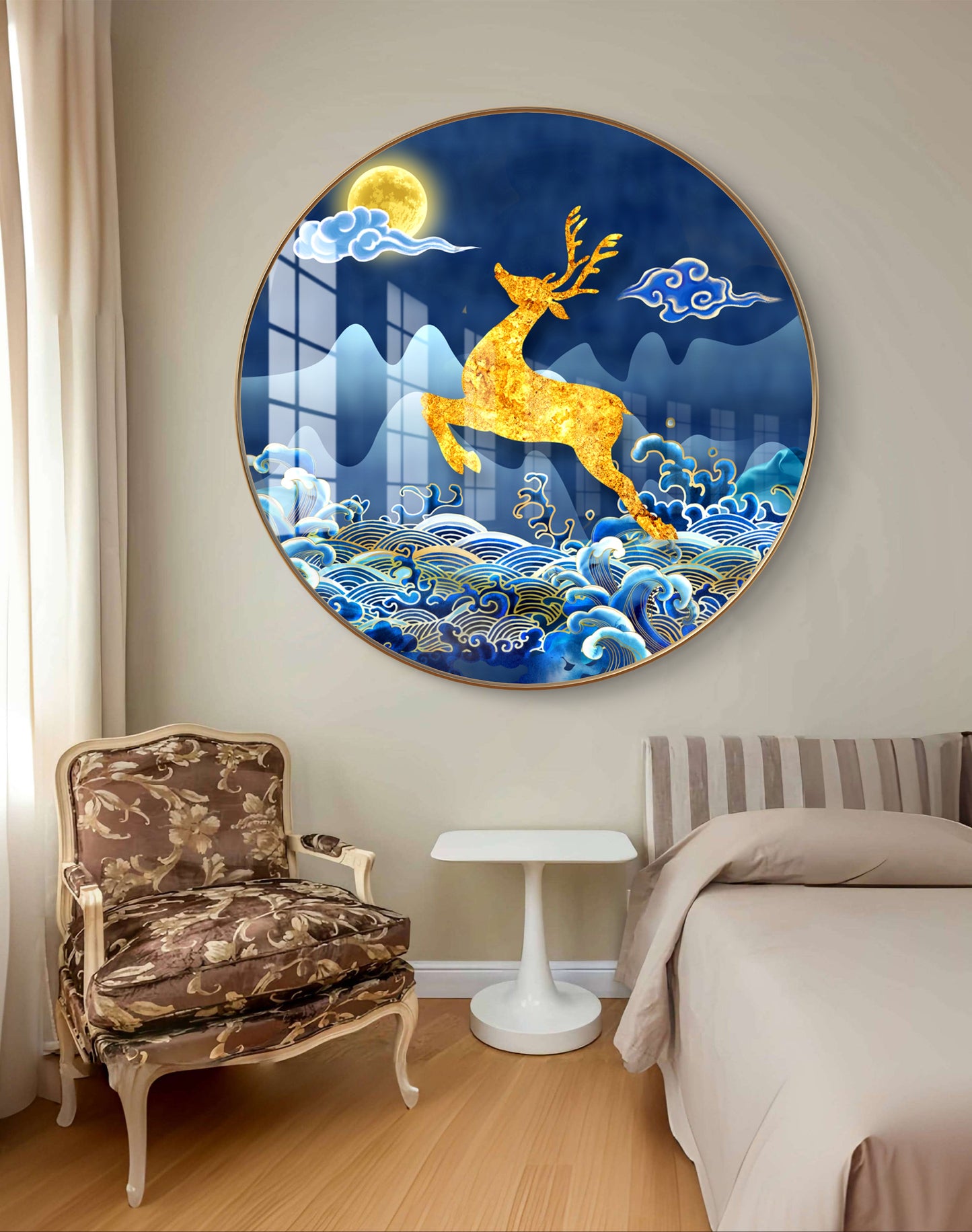 Round golden deer abstract crystal resin art work
