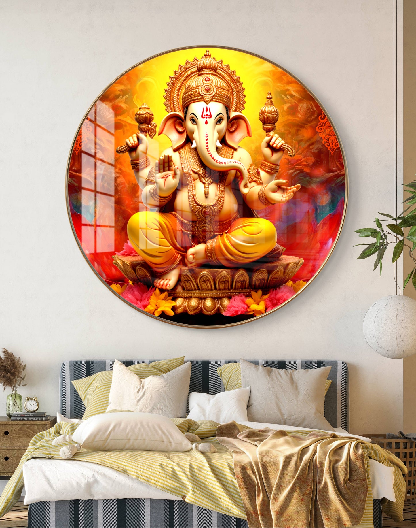 Round ganesha with yellow & red background crystal resin art work