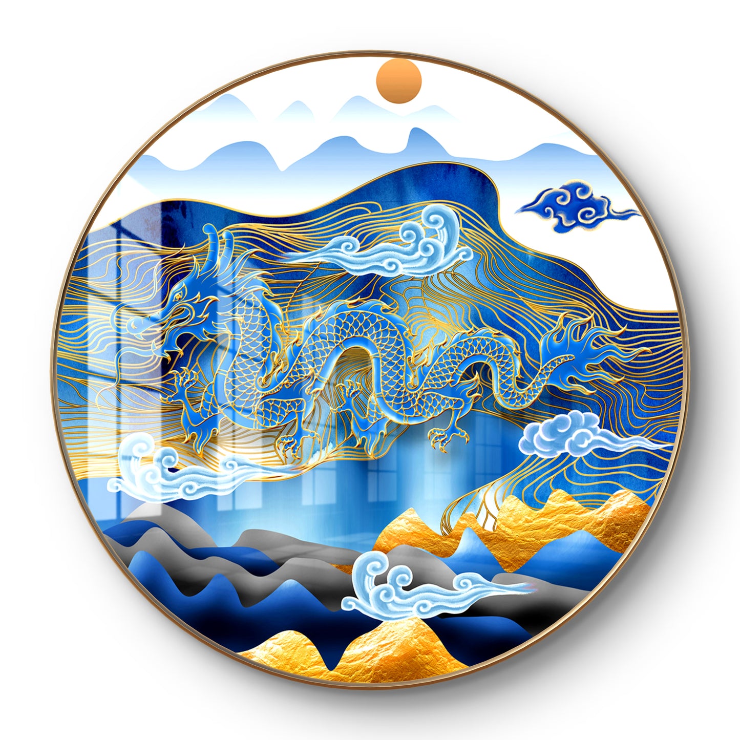 Round blue dragon crystal resin art work