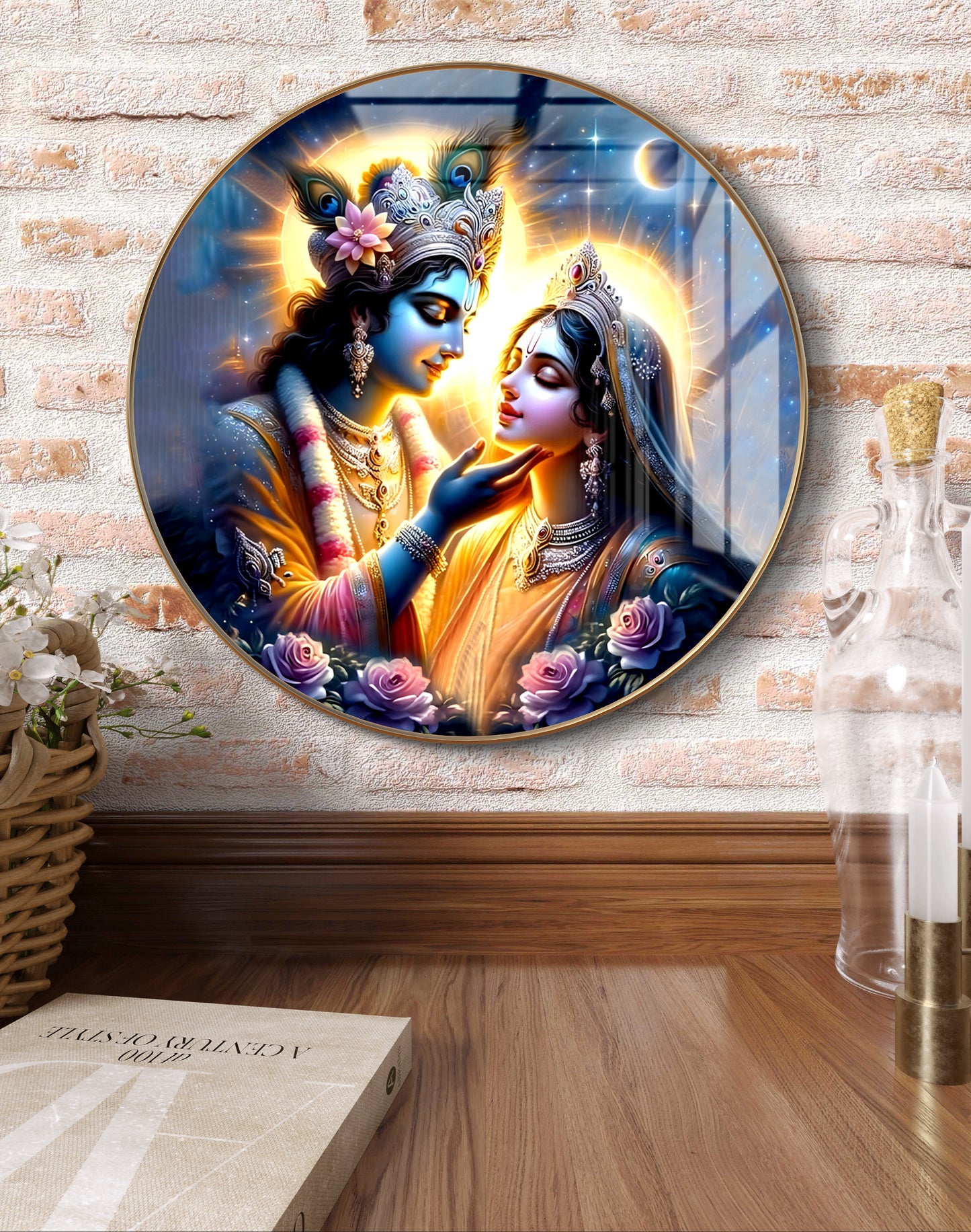 Round radha krishna crystal resin art work