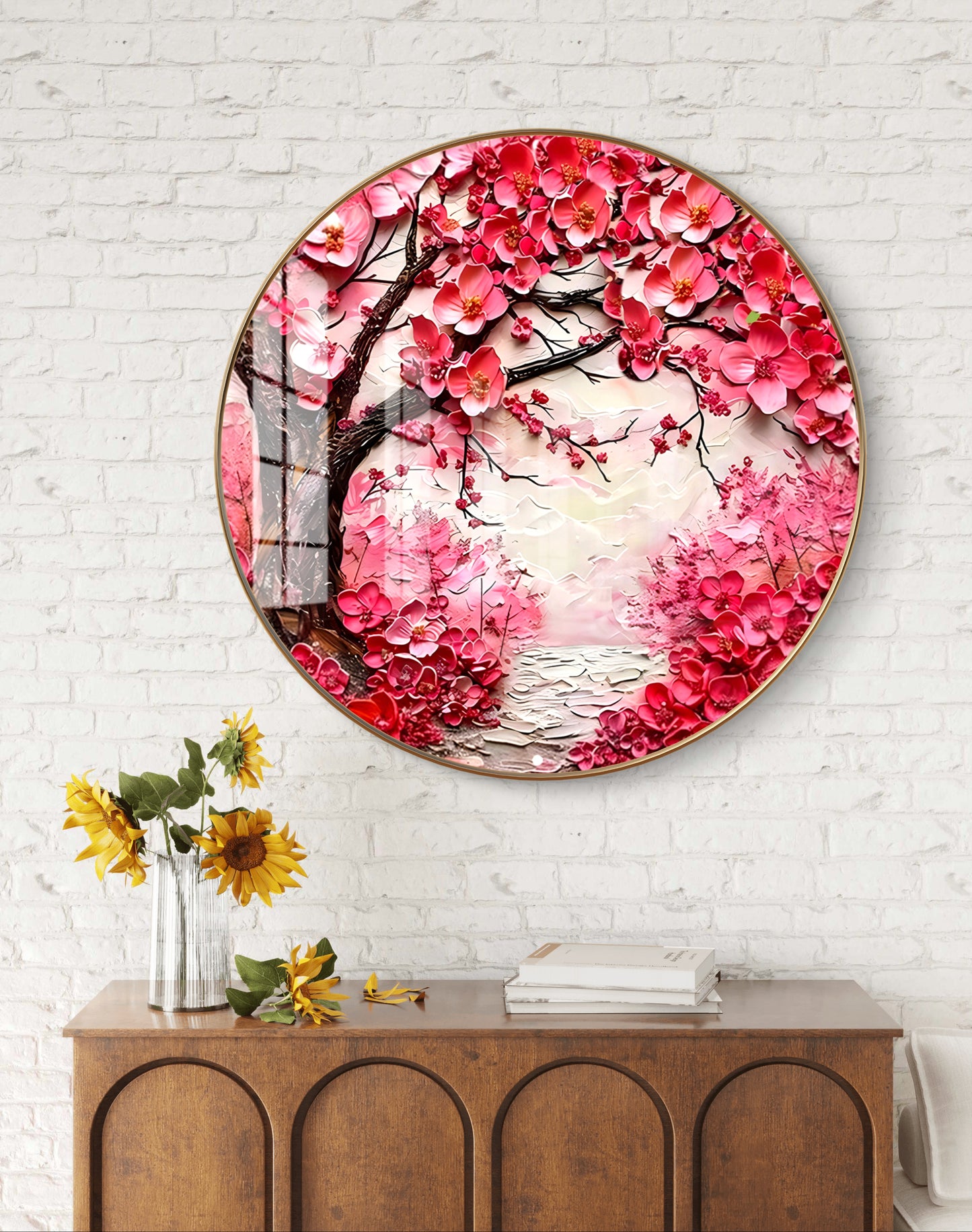 Round red shaded abstract tree crystal resin art work