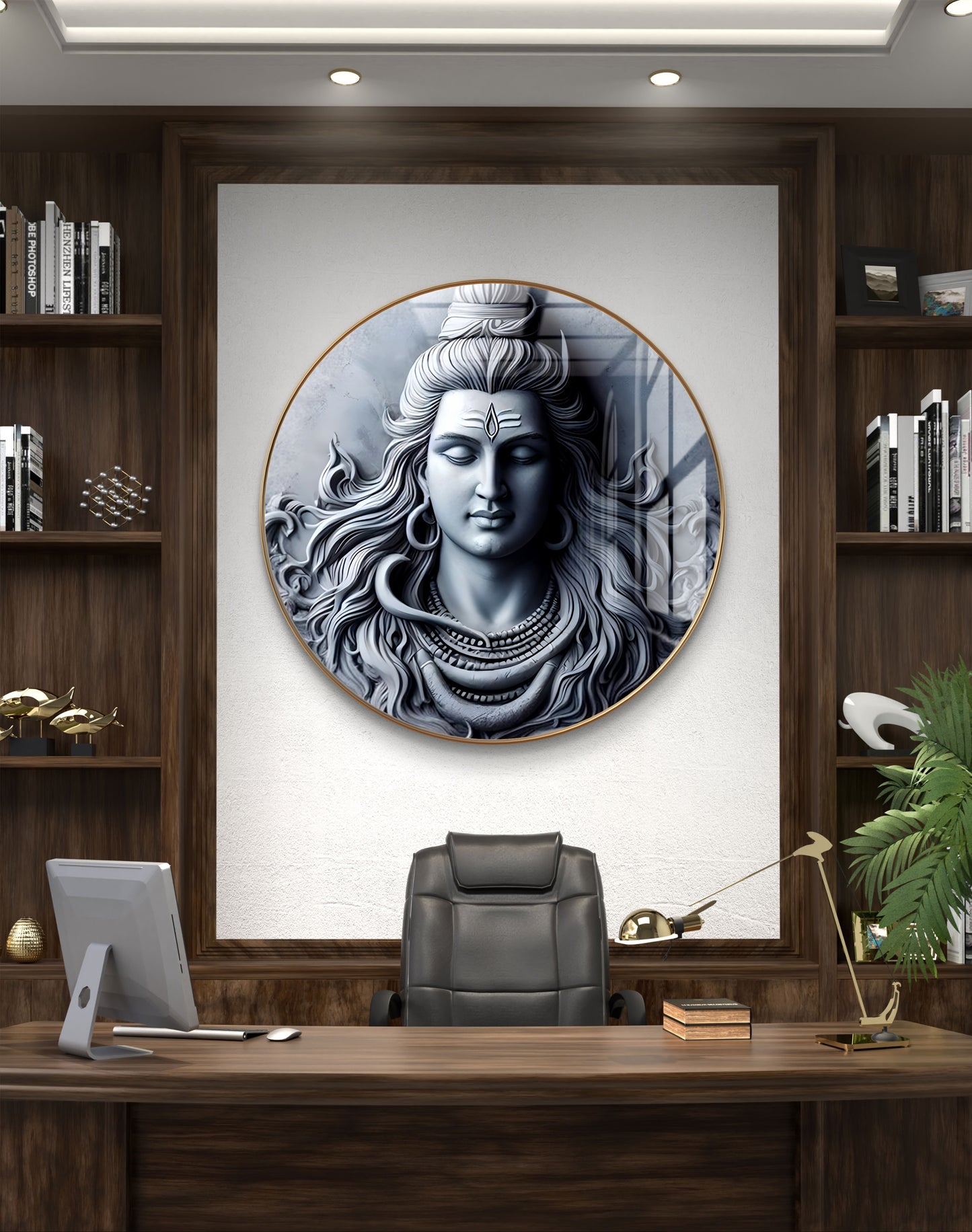 Round blue 3D Shankar statue crystal resin