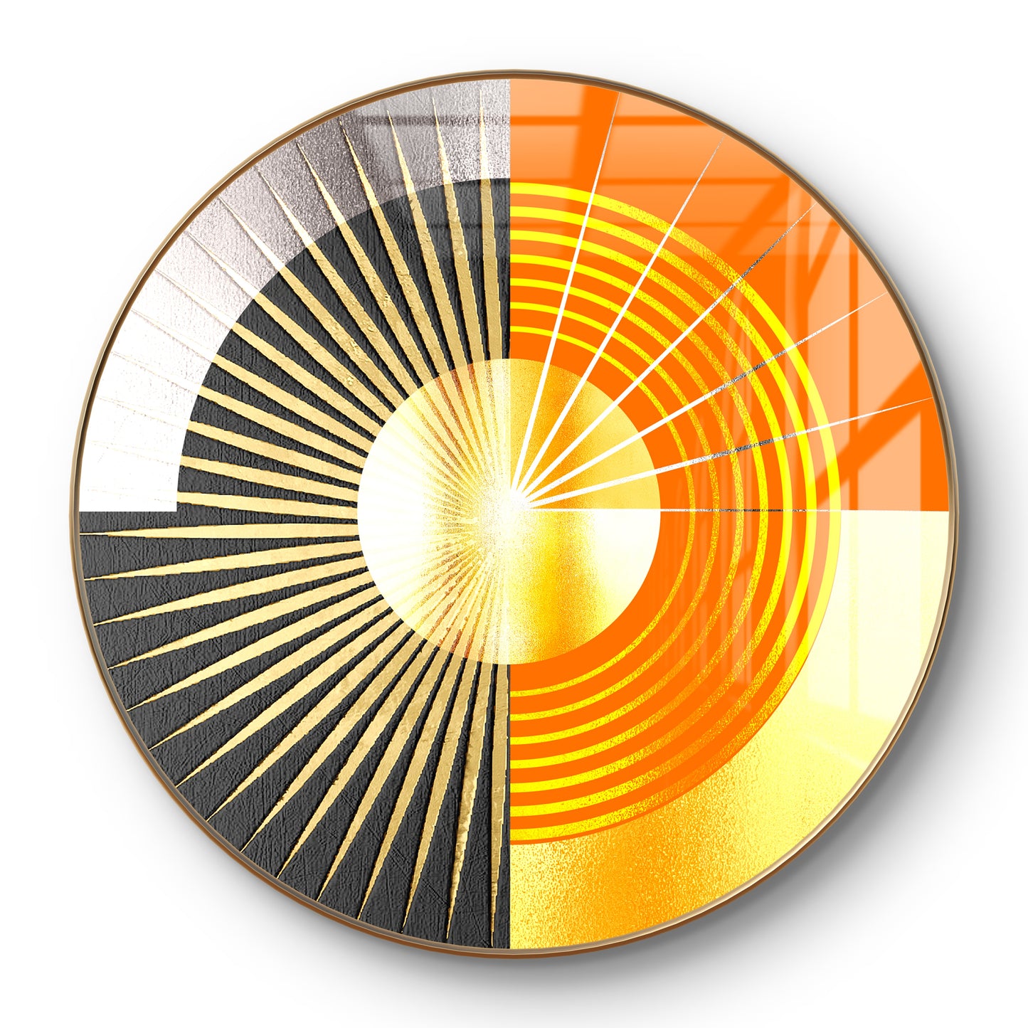 Round orange black & gold abstract crystal resin