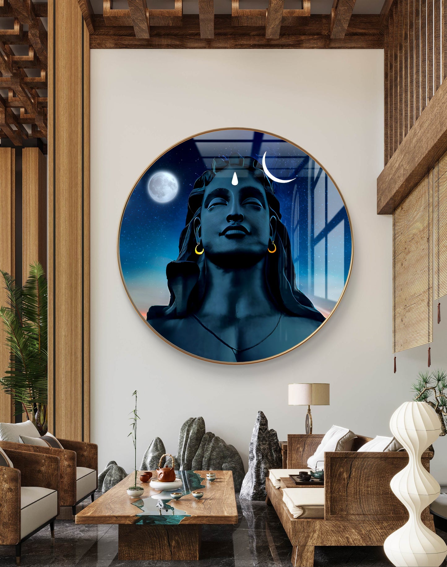Round 3D adiyogi blue statue crystal resin