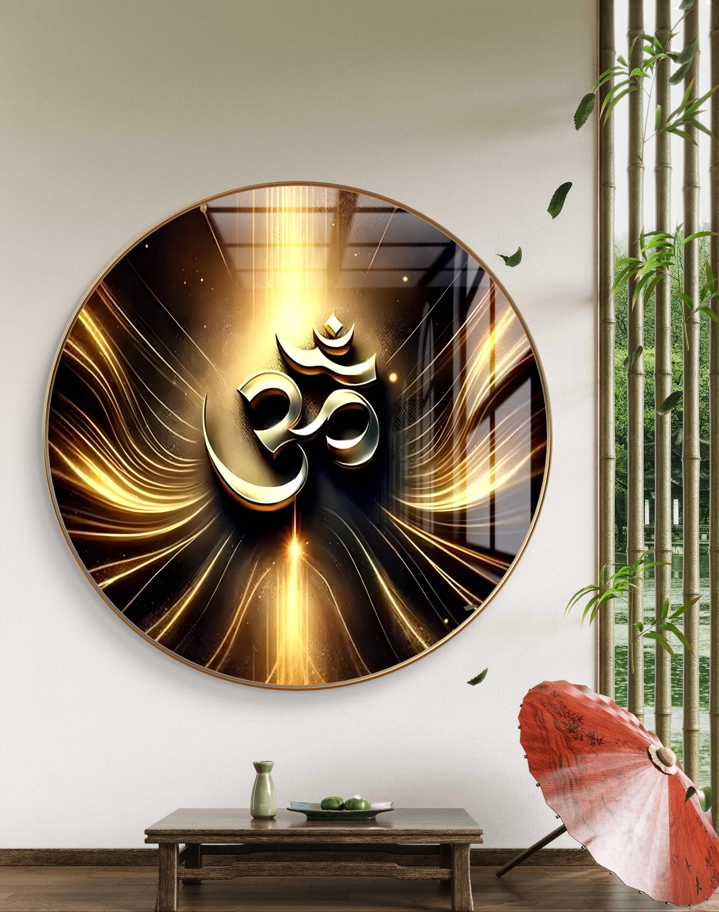Round 3D gold om crystal resin