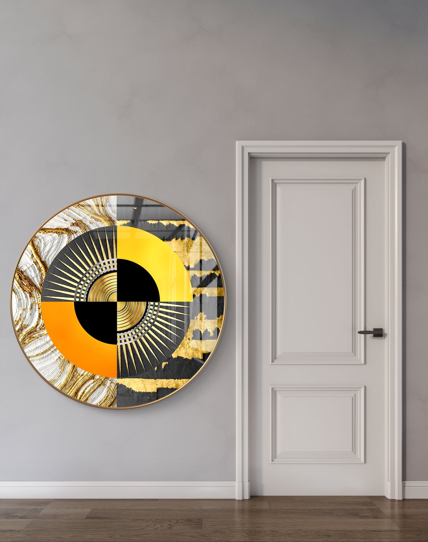 Round orange & black abstract art crystal resin