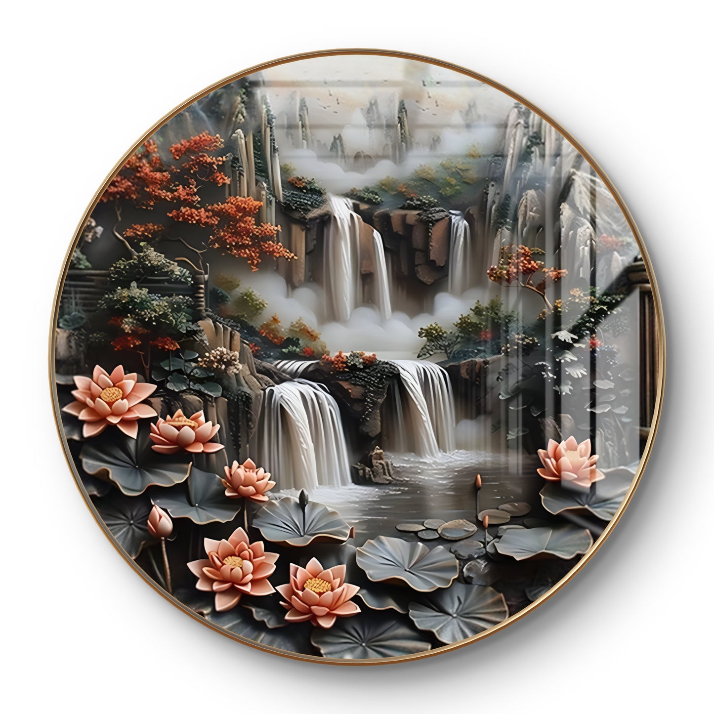 Round waterfall with tree & flowers crystal resin