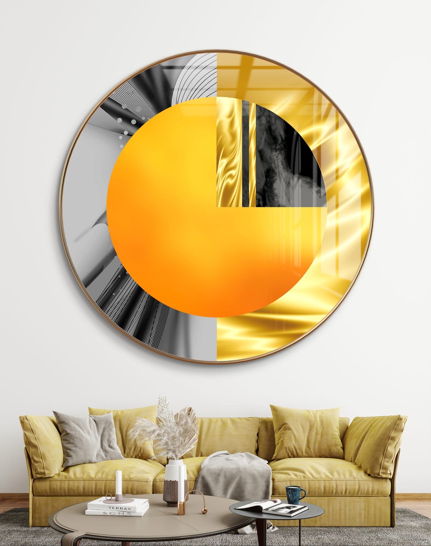 Round orange cut pizza shape abstract art crystal resin