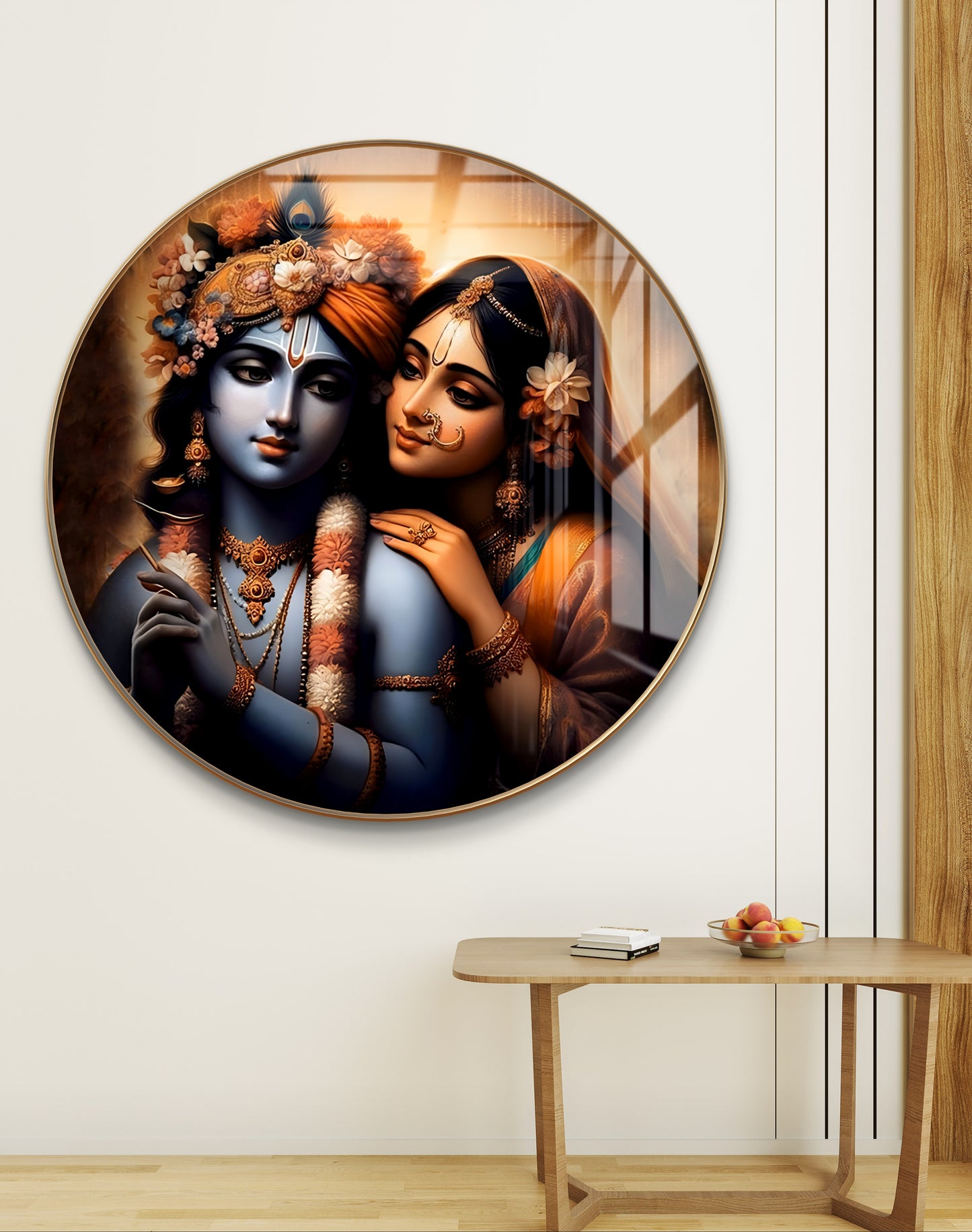 Round Radha Krishna painting crystal resin