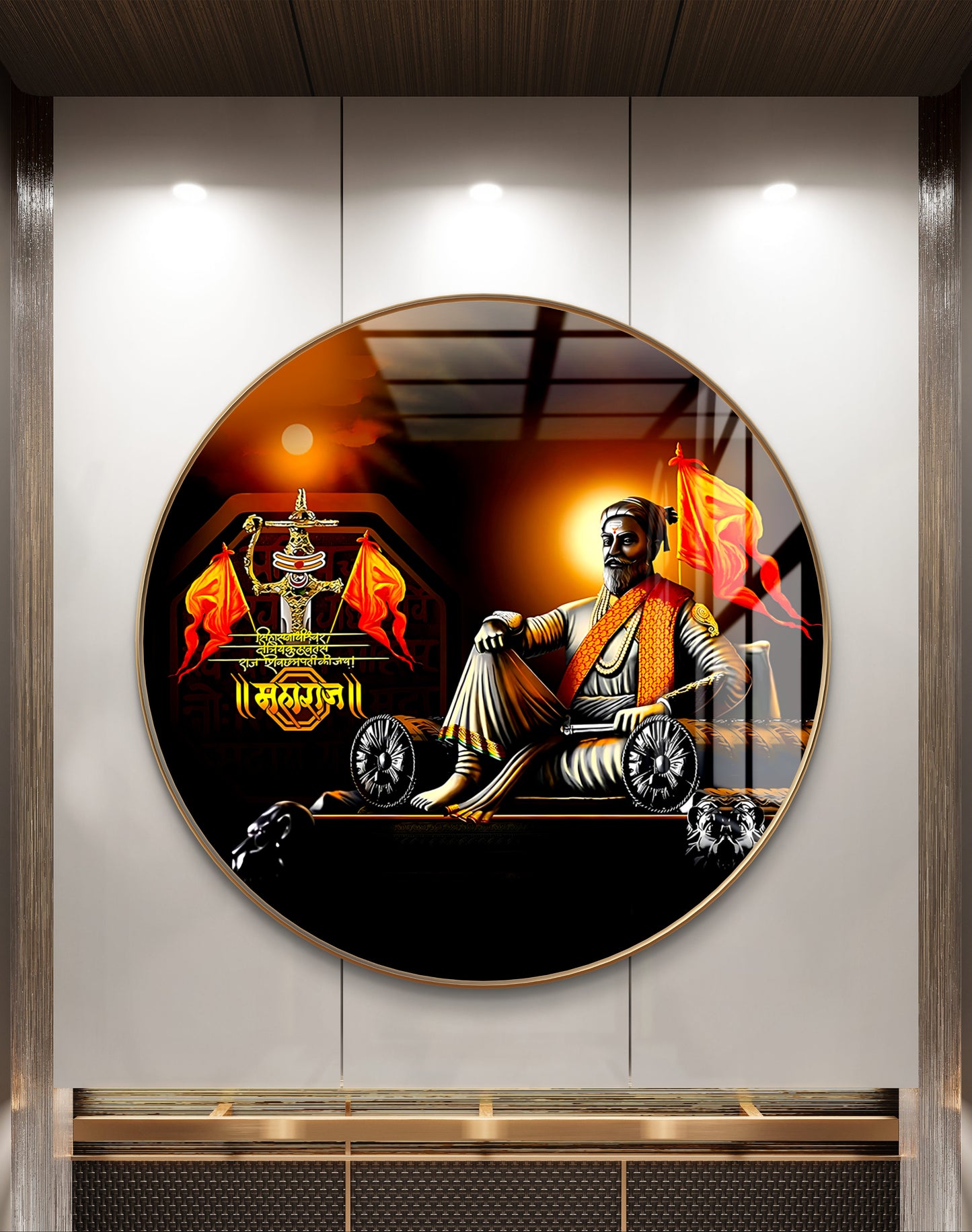 Round 3D cooper Shivaji statue painting crystal resin