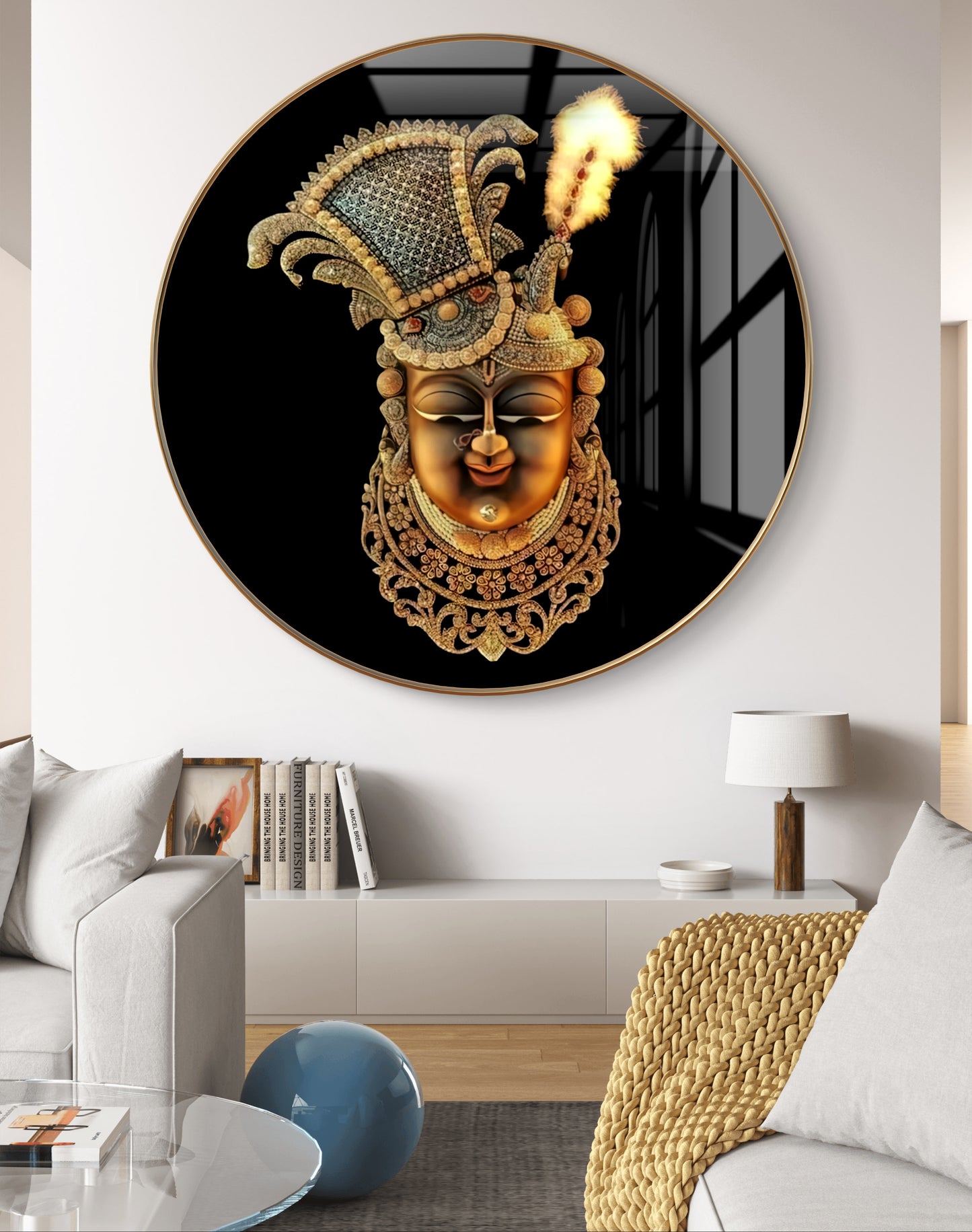 Round Shreenathji face made of crystal resin