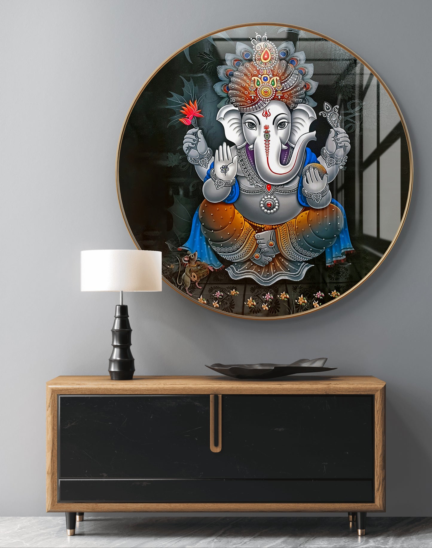 Round grey ganpati crystal resin
