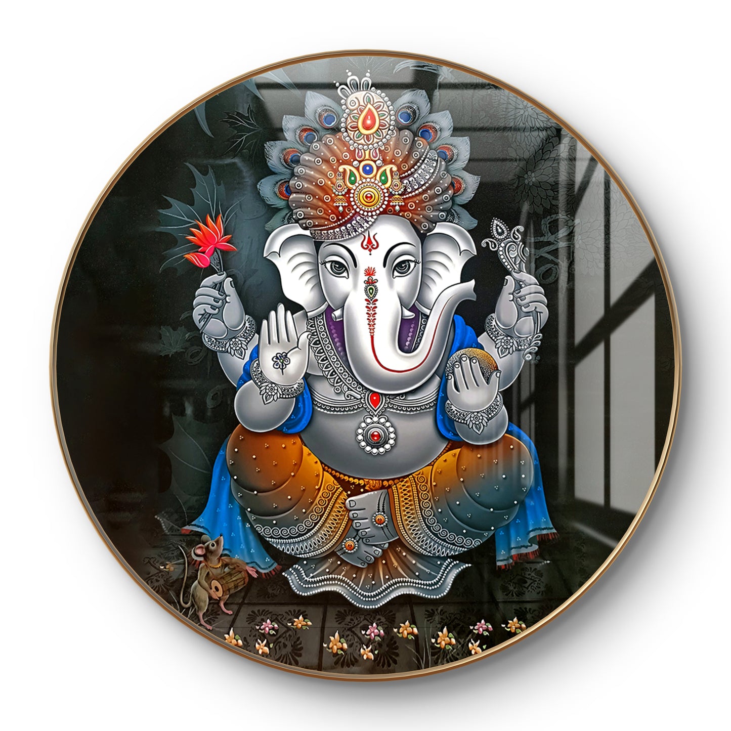 Round grey ganpati crystal resin