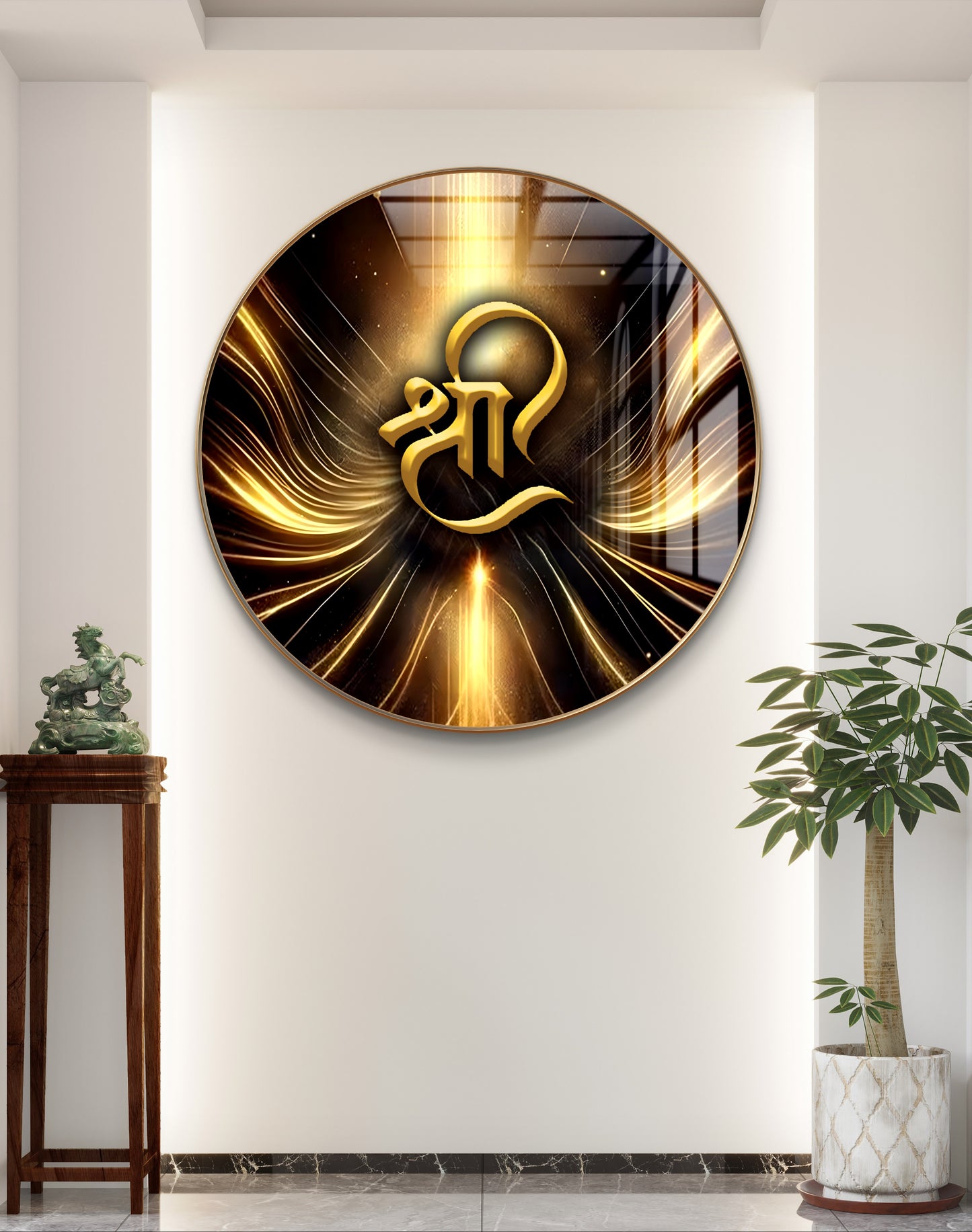 Round 3D gold Shree artwork resin Crystal